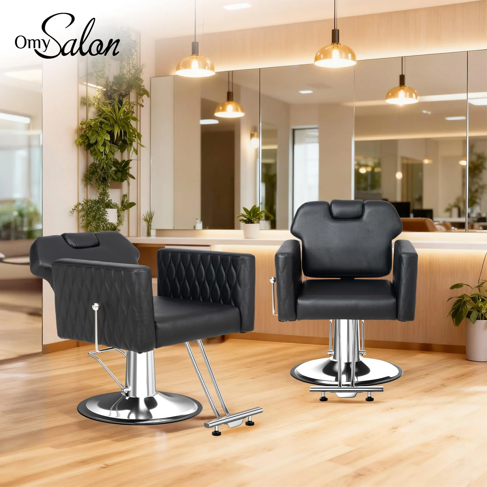OmySalon SC3501 All Purpose Heavy Duty Hydraulic Reclining Salon Chair w/Headrest and Wave-pattern Armrests - Image 5