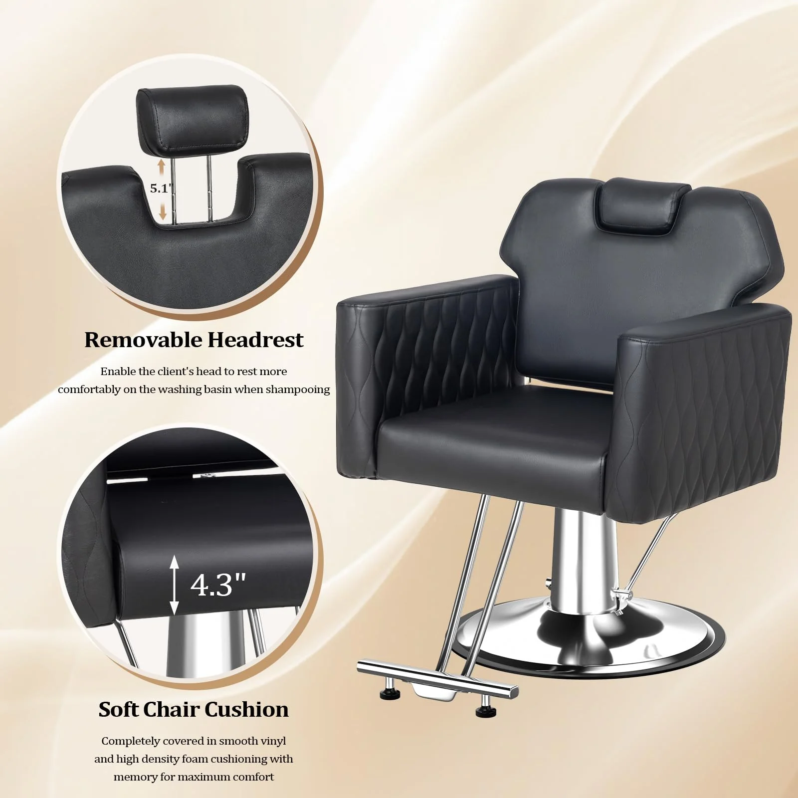 OmySalon SC3501 All Purpose Heavy Duty Hydraulic Reclining Salon Chair w/Headrest and Wave-pattern Armrests - Image 7