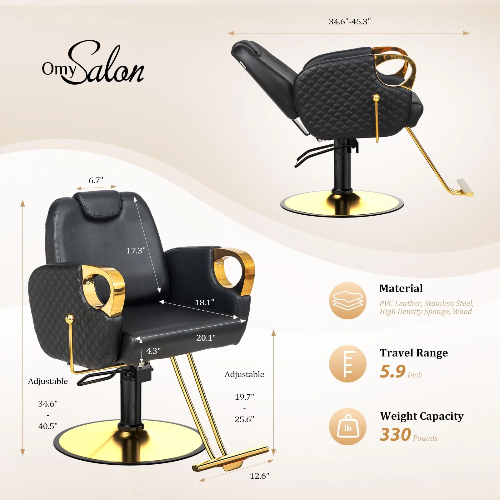 OmySalon SC3601 All Purpose Heavy Duty Hydraulic Reclining Salon Chair w/Headrest - Image 12