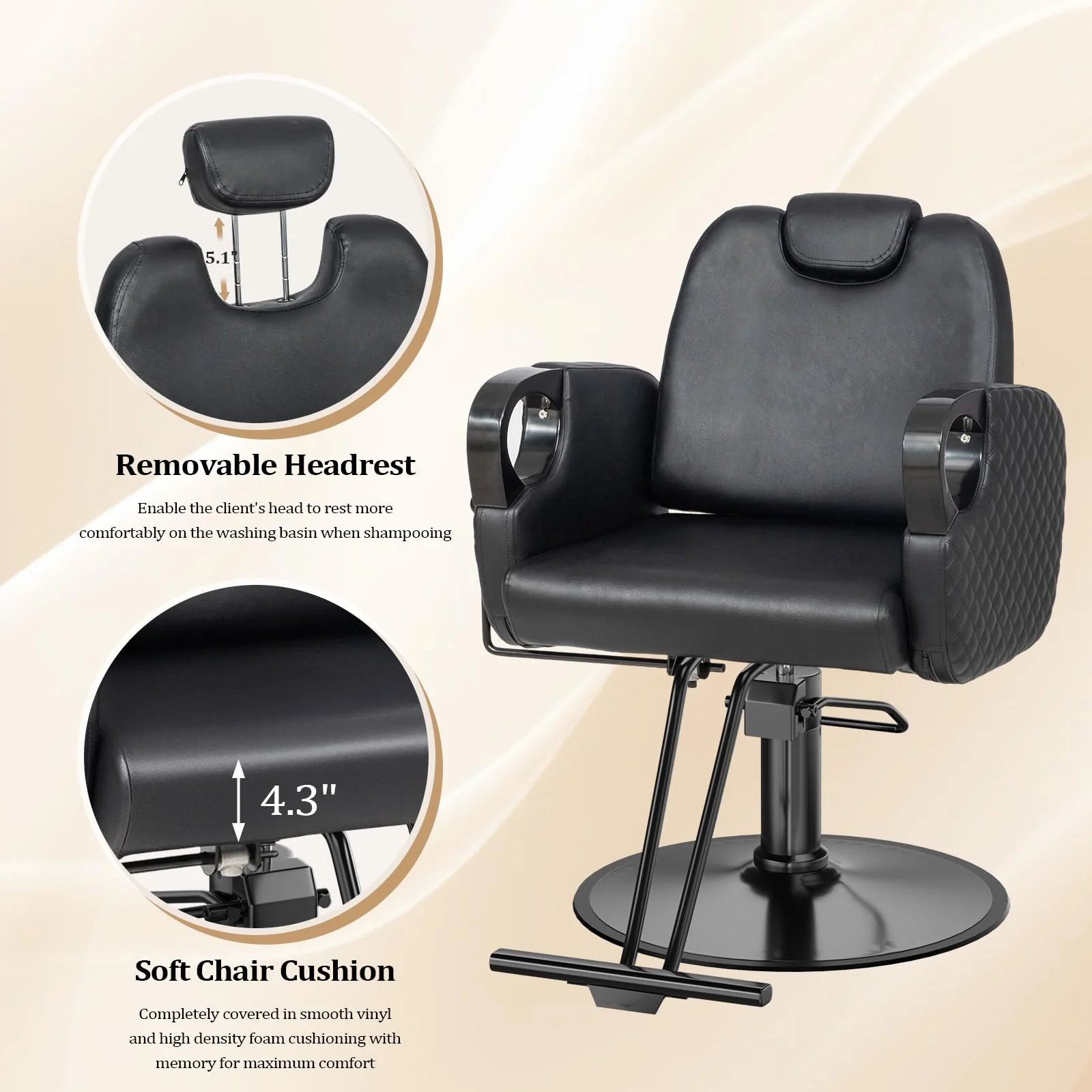 OmySalon SC3601 All Purpose Heavy Duty Hydraulic Reclining Salon Chair w/Headrest - Image 4