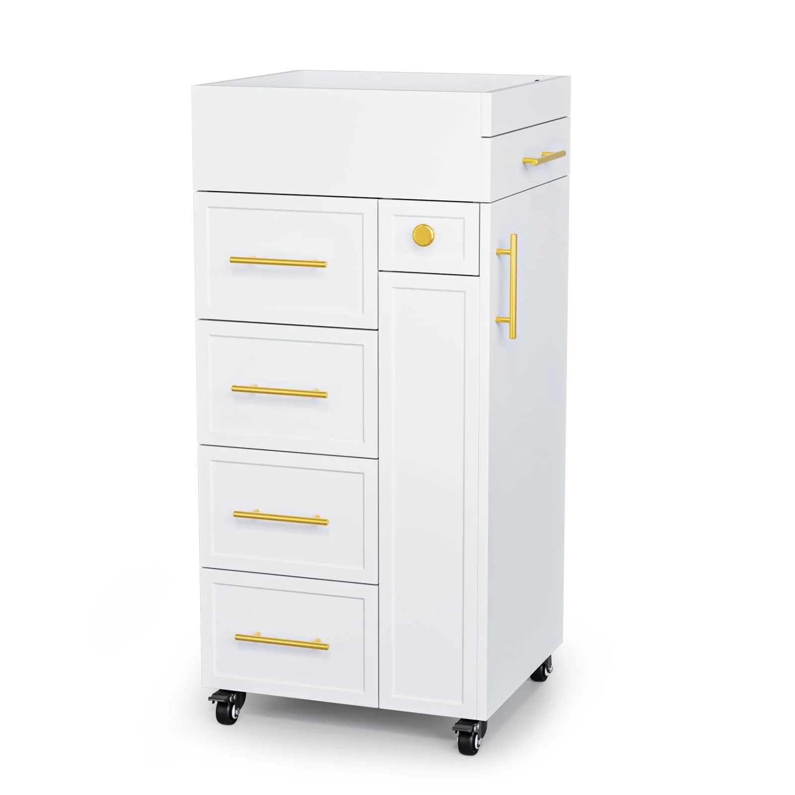OmySalon SCFD Wooden Mobile Salon Trolley Cart w/Wheels & 5 Drawers 1 Cabinet 3 Tool Holders - Image 10