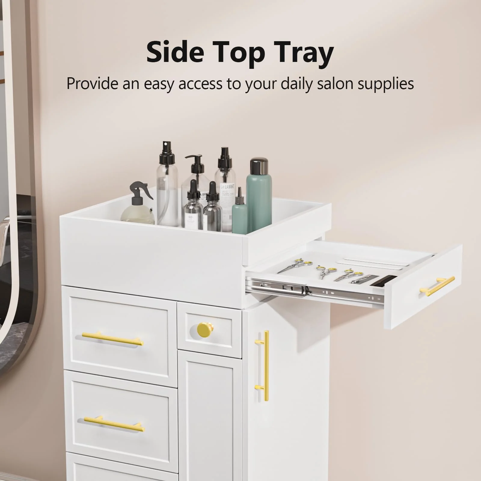 OmySalon SCFD Wooden Mobile Salon Trolley Cart w/Wheels & 5 Drawers 1 Cabinet 3 Tool Holders - Image 15