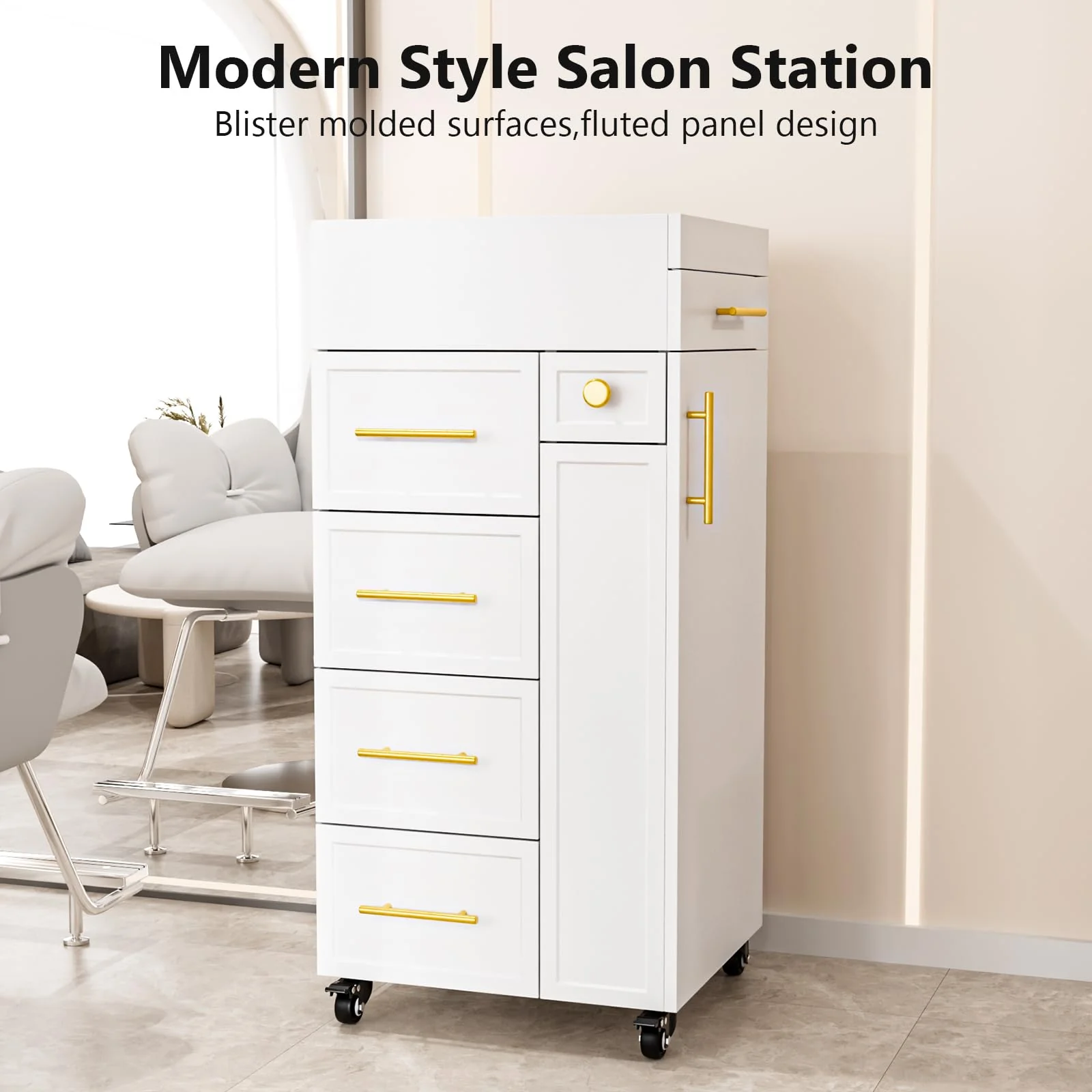OmySalon SCFD Wooden Mobile Salon Trolley Cart w/Wheels & 5 Drawers 1 Cabinet 3 Tool Holders - Image 16