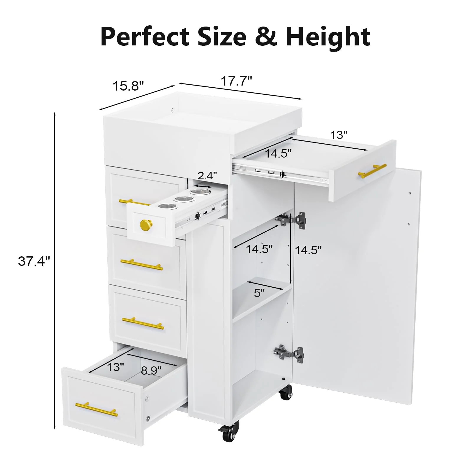OmySalon SCFD Wooden Mobile Salon Trolley Cart w/Wheels & 5 Drawers 1 Cabinet 3 Tool Holders - Image 17