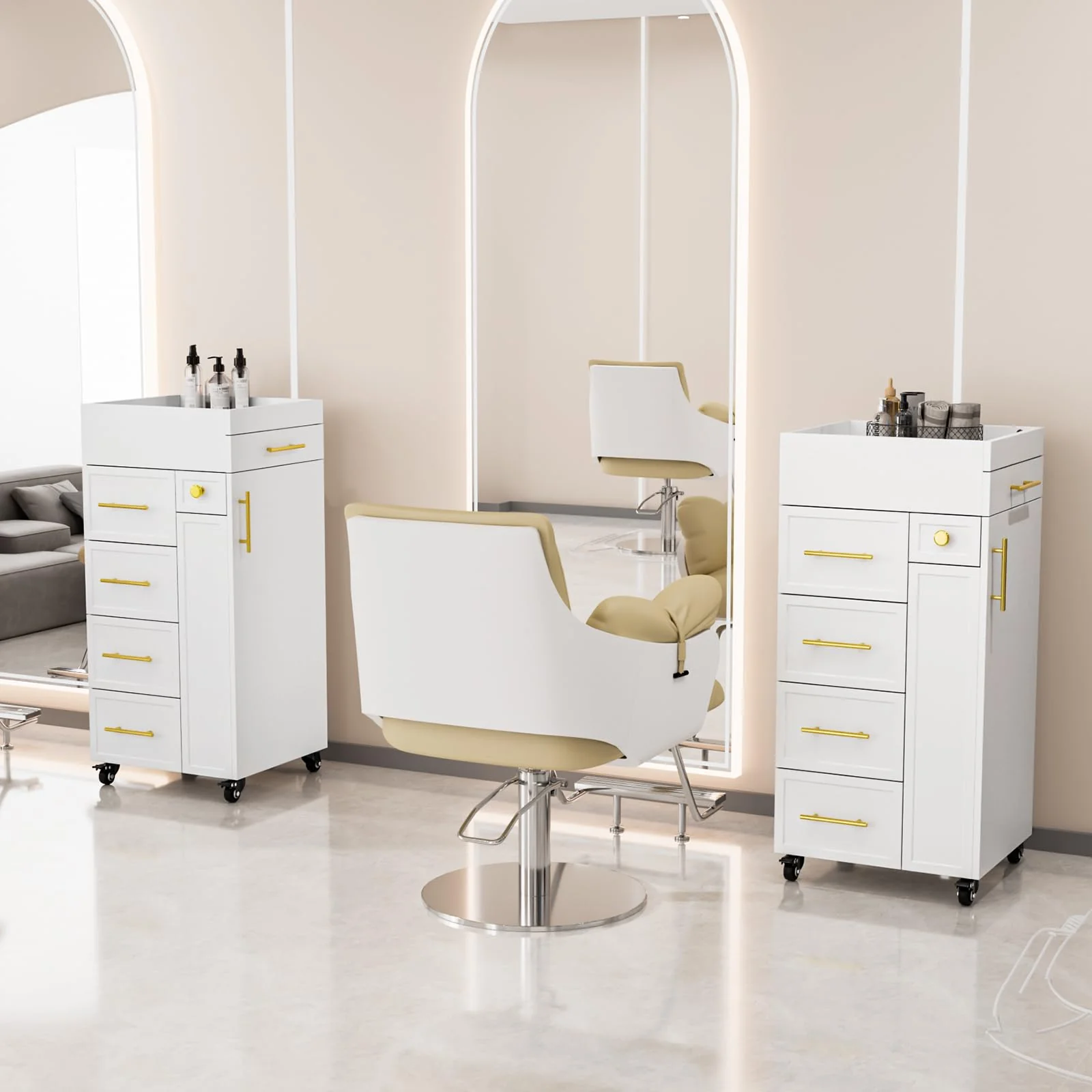 OmySalon SCFD Wooden Mobile Salon Trolley Cart w/Wheels & 5 Drawers 1 Cabinet 3 Tool Holders - Image 18