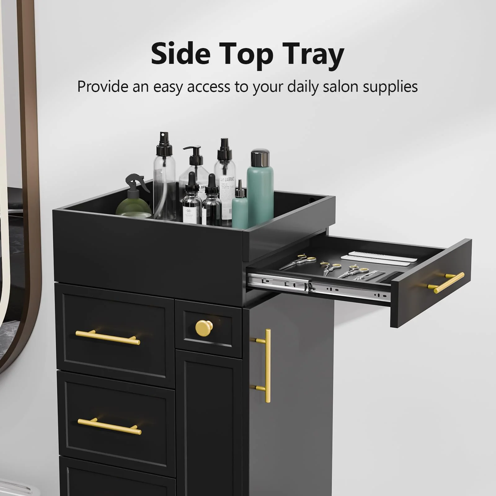 OmySalon SCFD Wooden Mobile Salon Trolley Cart w/Wheels & 5 Drawers 1 Cabinet 3 Tool Holders - Image 6