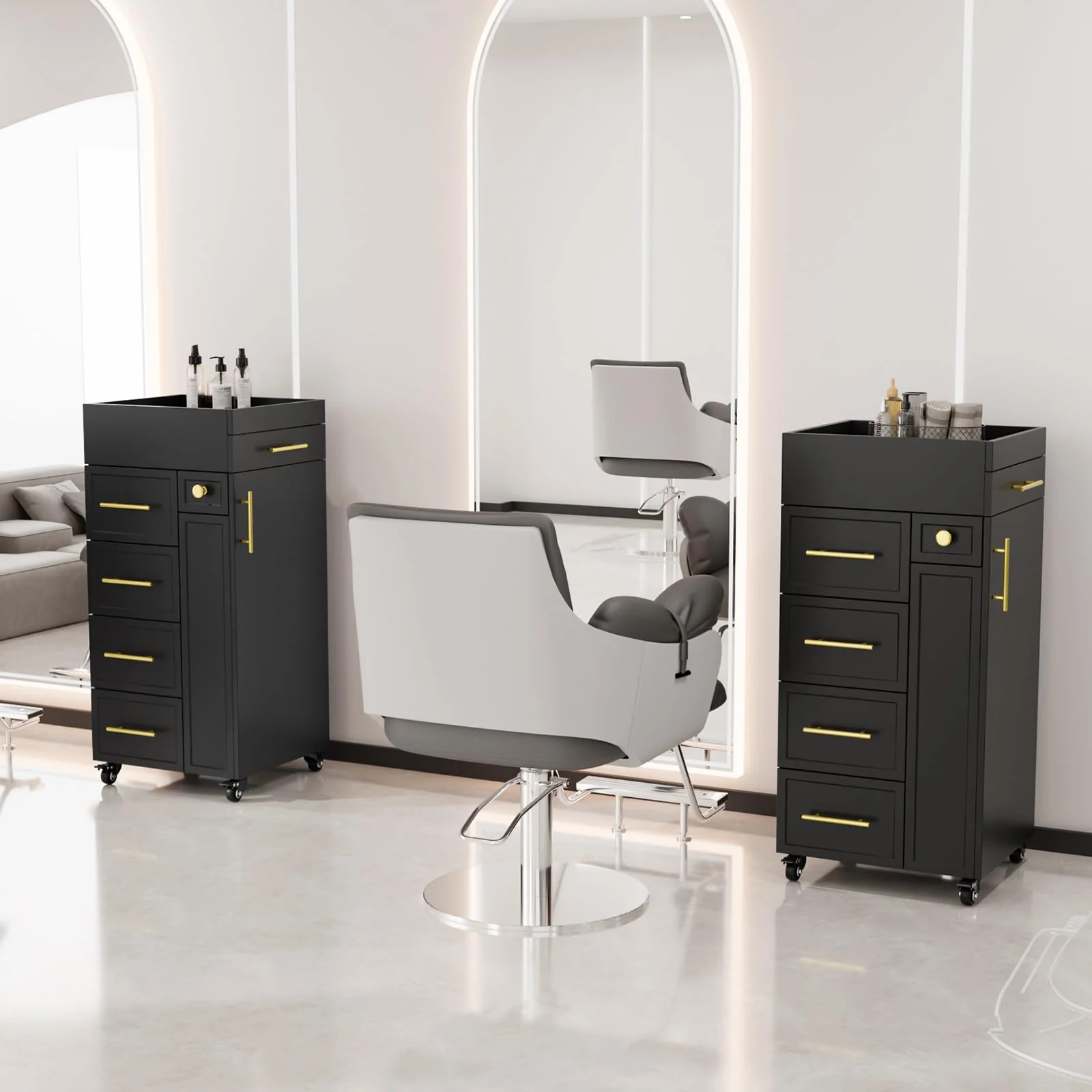 OmySalon SCFD Wooden Mobile Salon Trolley Cart w/Wheels & 5 Drawers 1 Cabinet 3 Tool Holders - Image 9