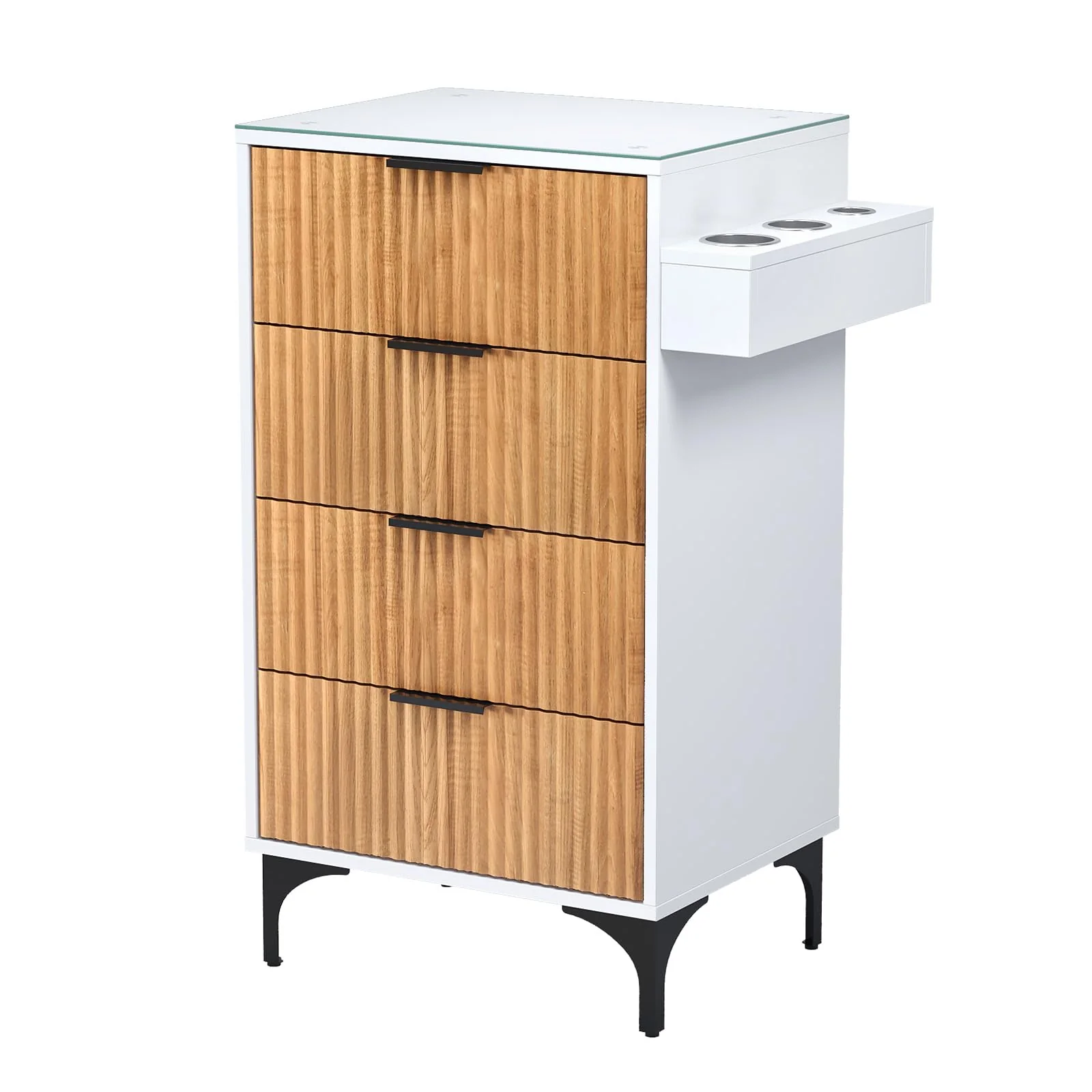 OmySalon SCWFD Modern Retro Style Salon Styling Storage Station Cabinet with Removable Glass Top & 4 Drawers 3 Hot Tool Holders - Image 10