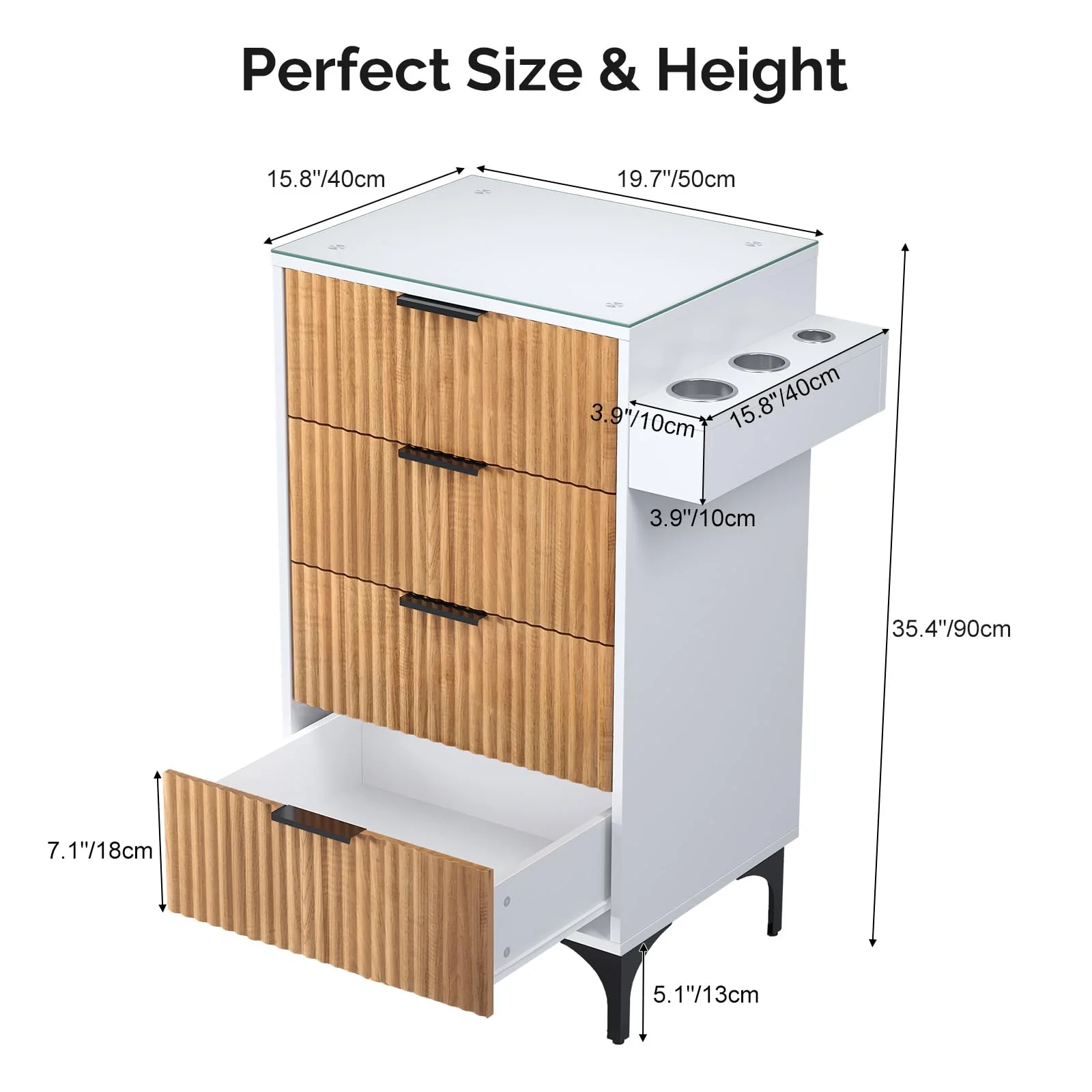 OmySalon SCWFD Modern Retro Style Salon Styling Storage Station Cabinet with Removable Glass Top & 4 Drawers 3 Hot Tool Holders - Image 12