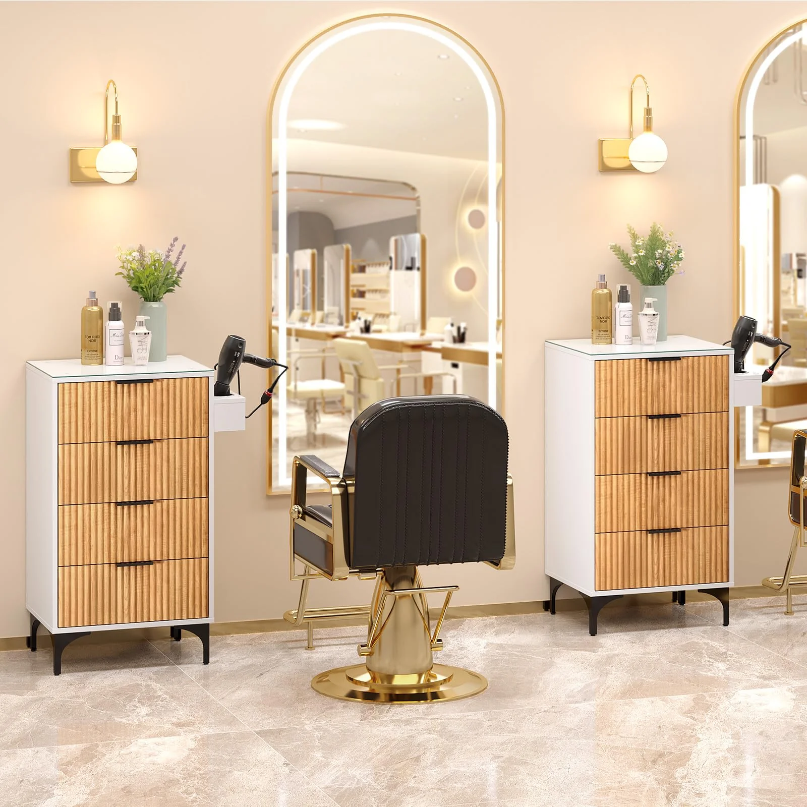 OmySalon SCWFD Modern Retro Style Salon Styling Storage Station Cabinet with Removable Glass Top & 4 Drawers 3 Hot Tool Holders - Image 18