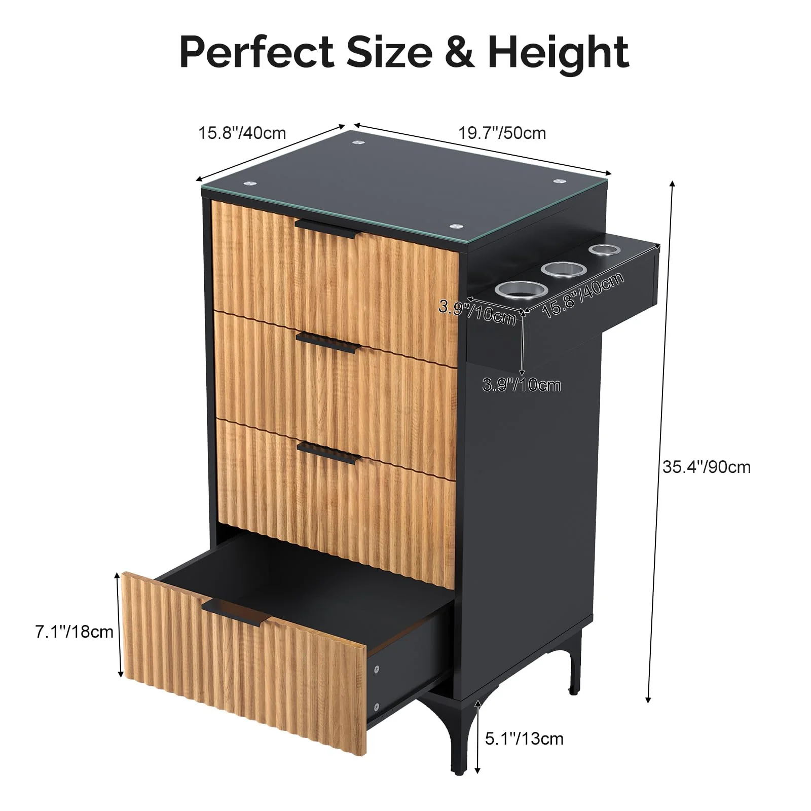 OmySalon SCWFD Modern Retro Style Salon Styling Storage Station Cabinet with Removable Glass Top & 4 Drawers 3 Hot Tool Holders - Image 3