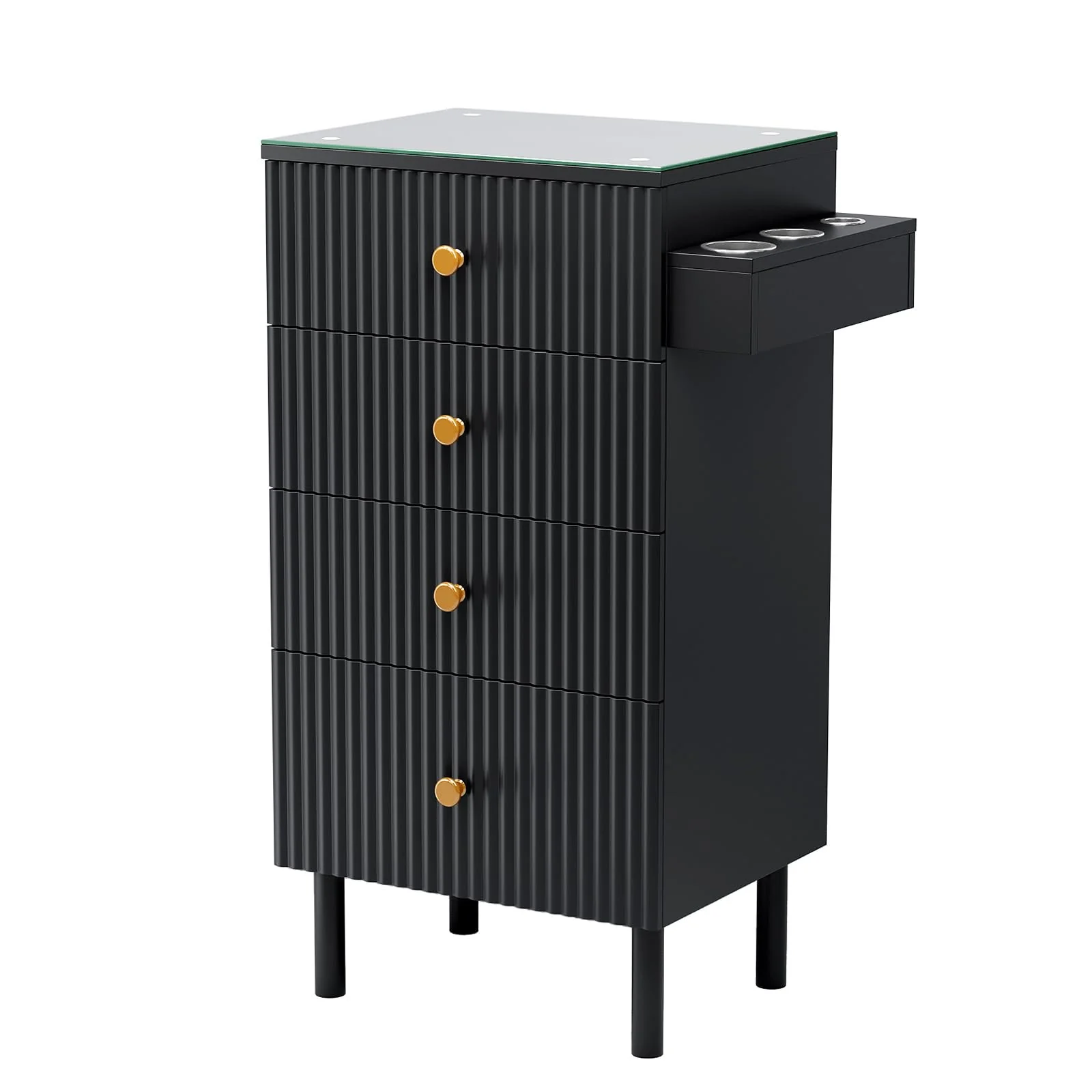 OmySalon SCWG Salon Styling Storage Station with Removable Glass Top & 4 Drawers 3 Hot Tool Holders