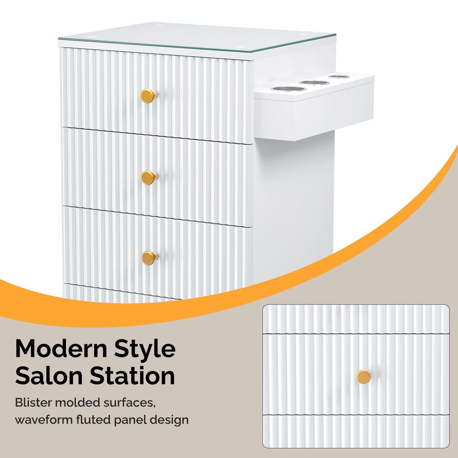 OmySalon SCWG Salon Styling Storage Station with Removable Glass Top & 4 Drawers 3 Hot Tool Holders - Image 14