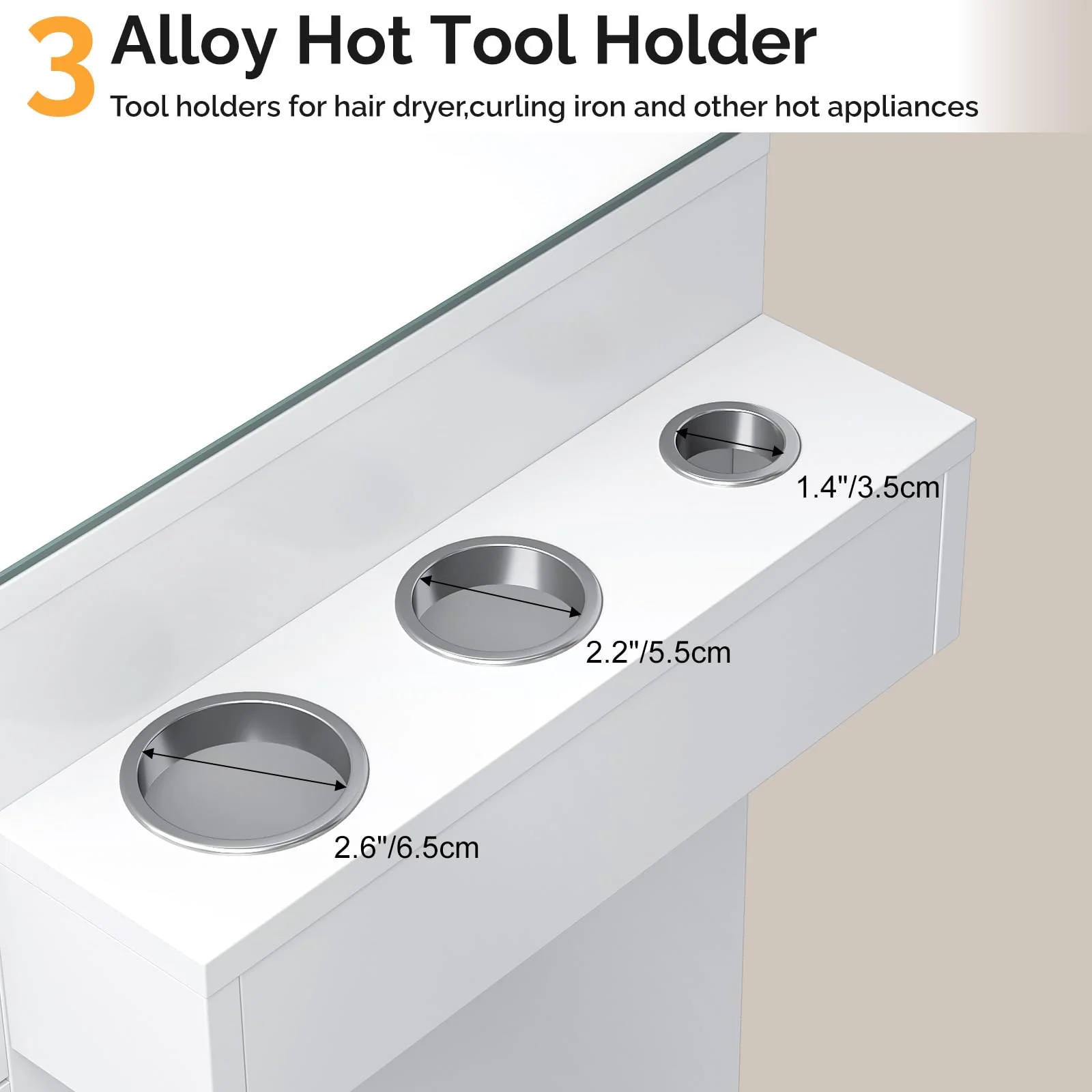 OmySalon SCWG Salon Styling Storage Station with Removable Glass Top & 4 Drawers 3 Hot Tool Holders - Image 15