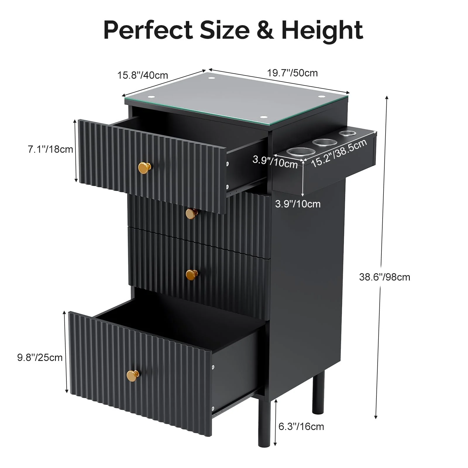 OmySalon SCWG Salon Styling Storage Station with Removable Glass Top & 4 Drawers 3 Hot Tool Holders - Image 3