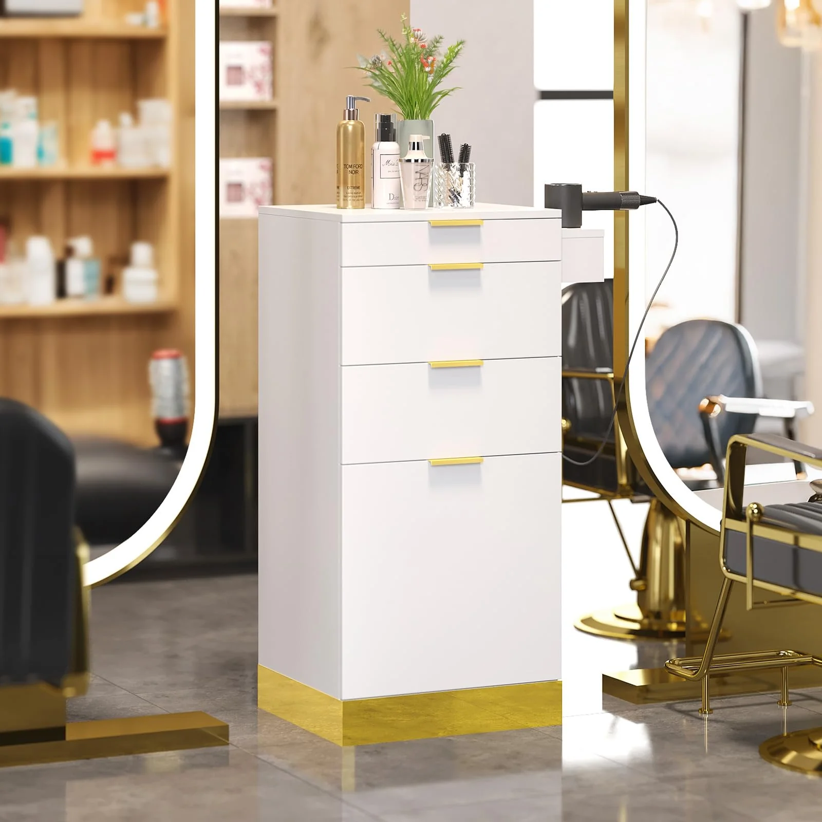 OmySalon SCWS Modern Style Salon Styling Storage Station with 3 Drawers 1 Cabinet 3 Hair Dryer Holders - Image 10