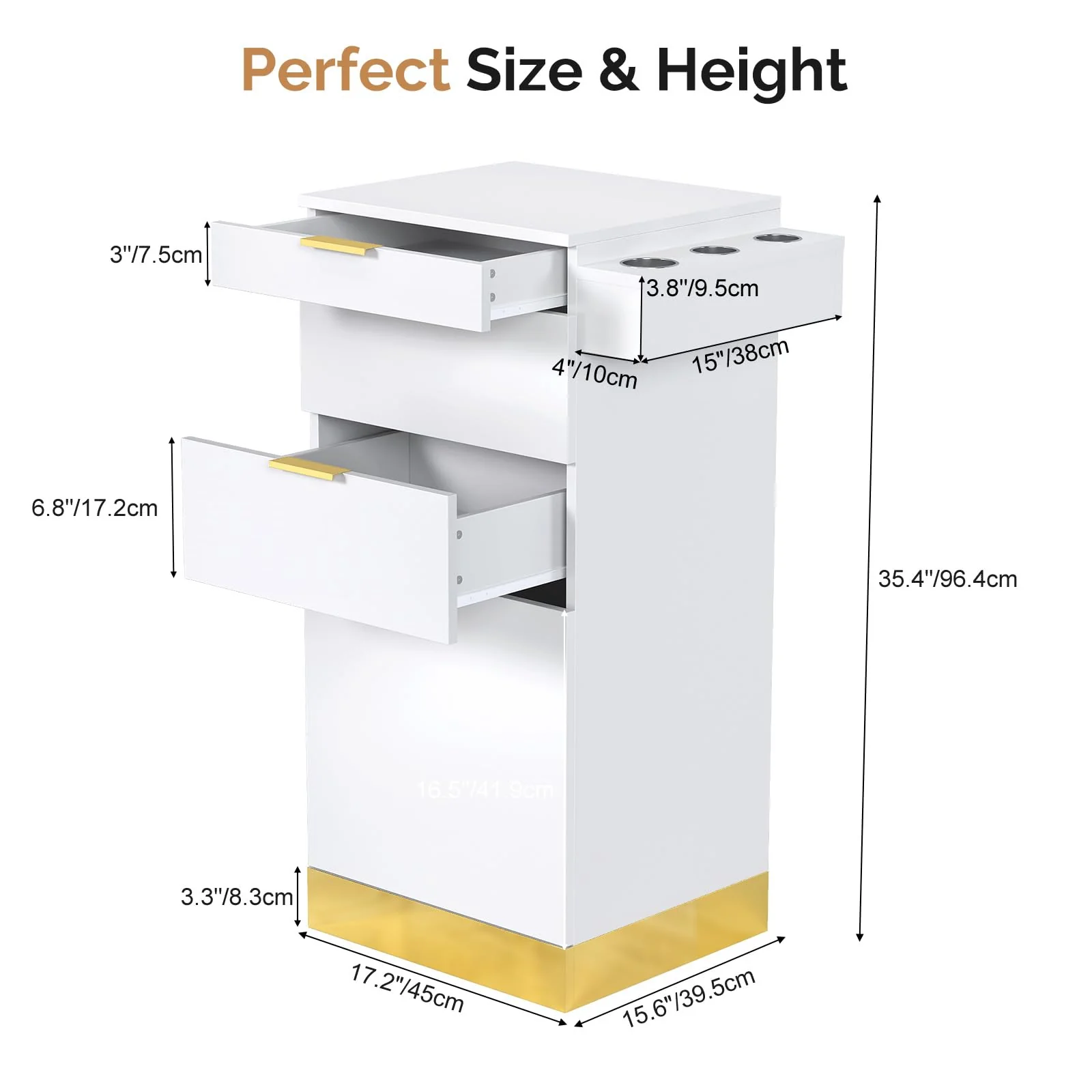 OmySalon SCWS Modern Style Salon Styling Storage Station with 3 Drawers 1 Cabinet 3 Hair Dryer Holders - Image 11