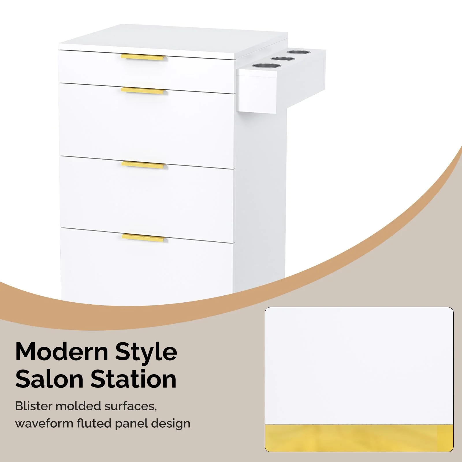 OmySalon SCWS Modern Style Salon Styling Storage Station with 3 Drawers 1 Cabinet 3 Hair Dryer Holders - Image 13