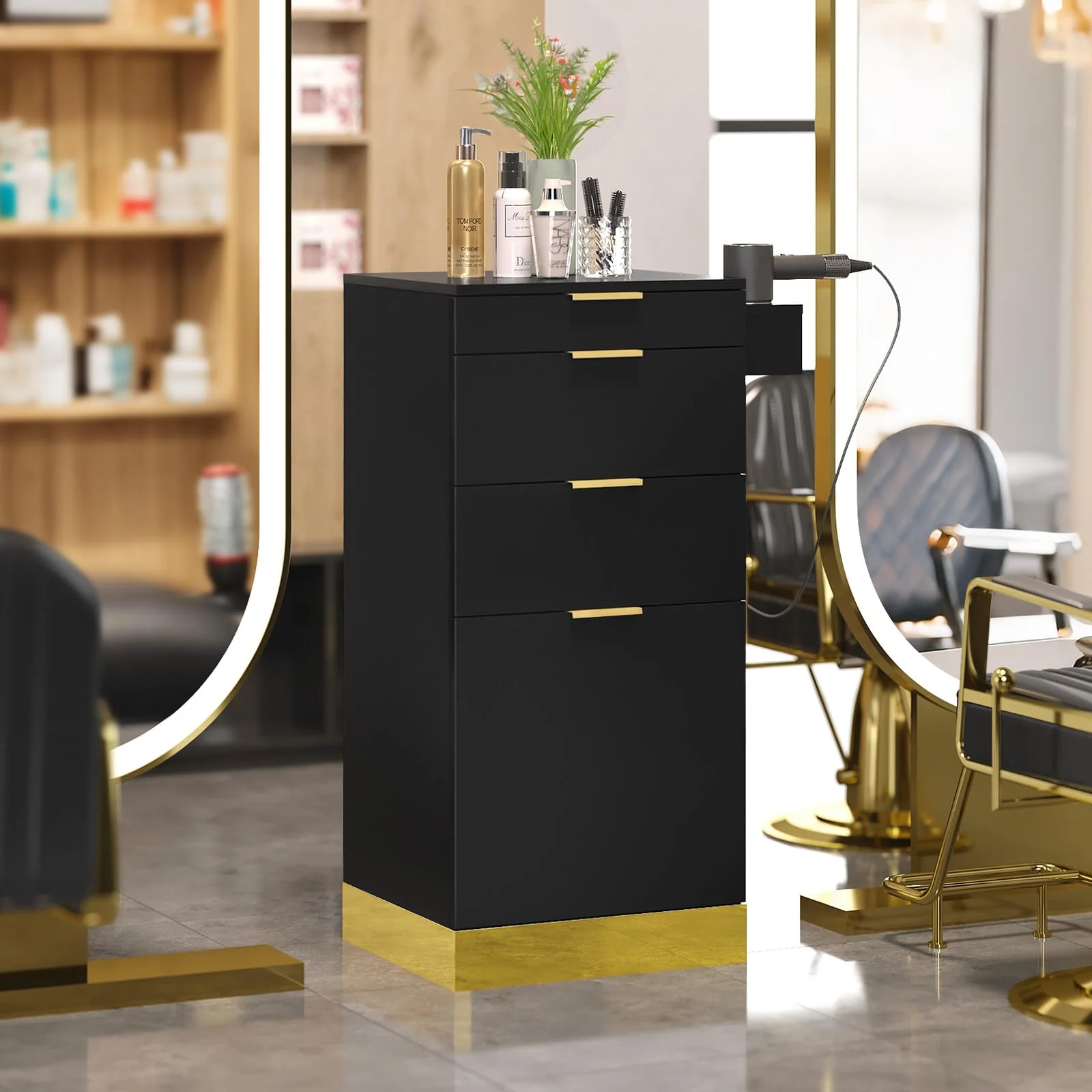 OmySalon SCWS Modern Style Salon Styling Storage Station with 3 Drawers 1 Cabinet 3 Hair Dryer Holders - Image 3