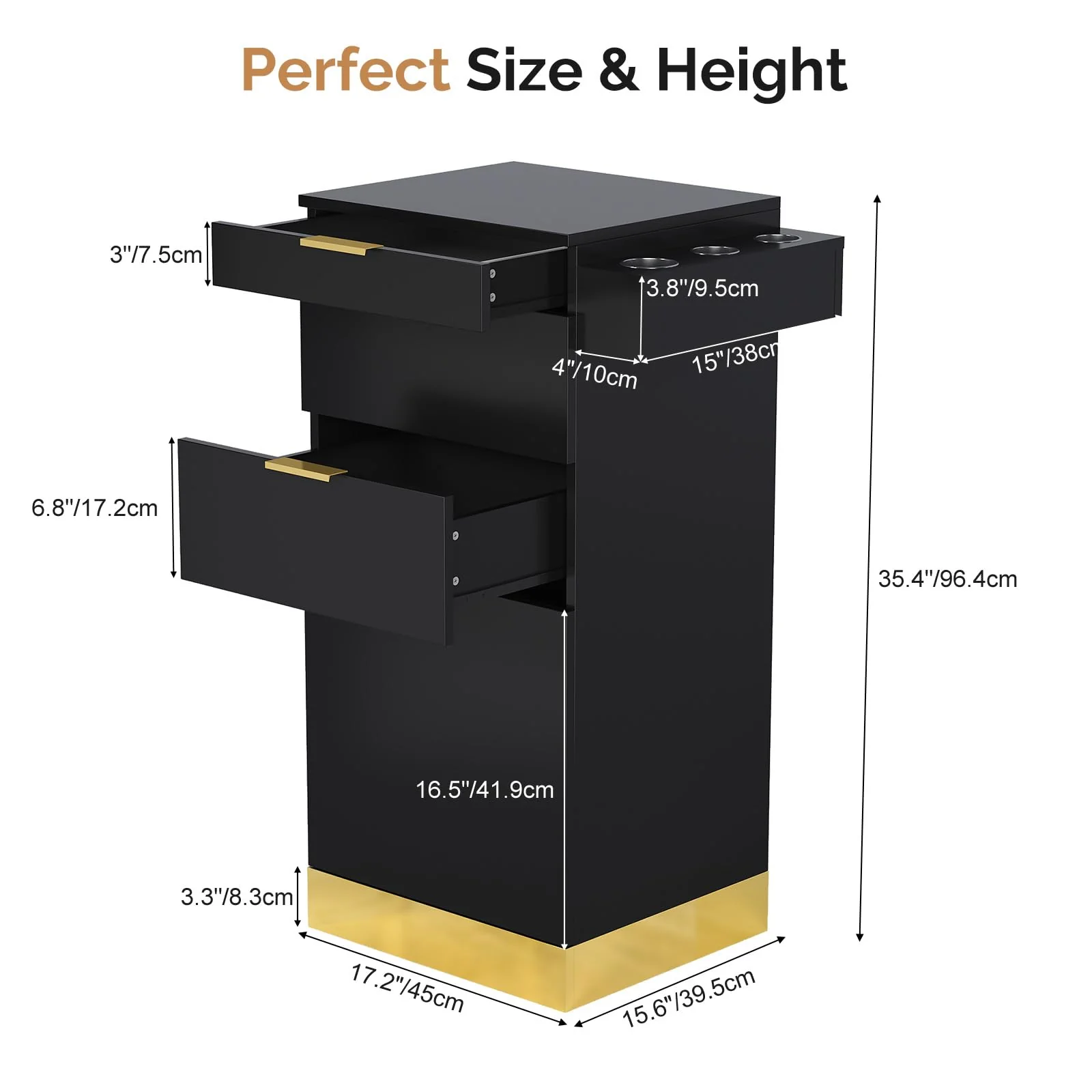 OmySalon SCWS Modern Style Salon Styling Storage Station with 3 Drawers 1 Cabinet 3 Hair Dryer Holders - Image 4