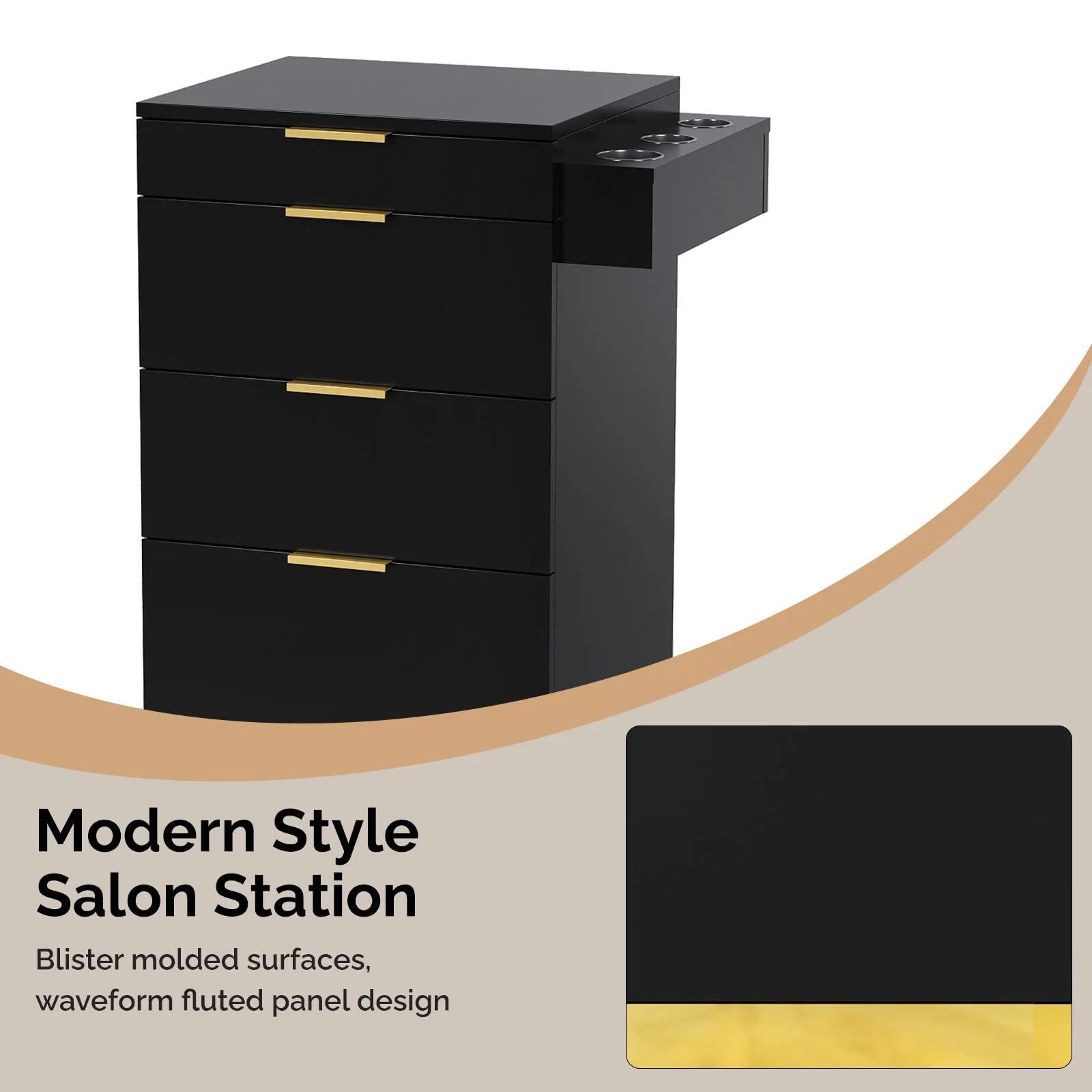 OmySalon SCWS Modern Style Salon Styling Storage Station with 3 Drawers 1 Cabinet 3 Hair Dryer Holders - Image 6