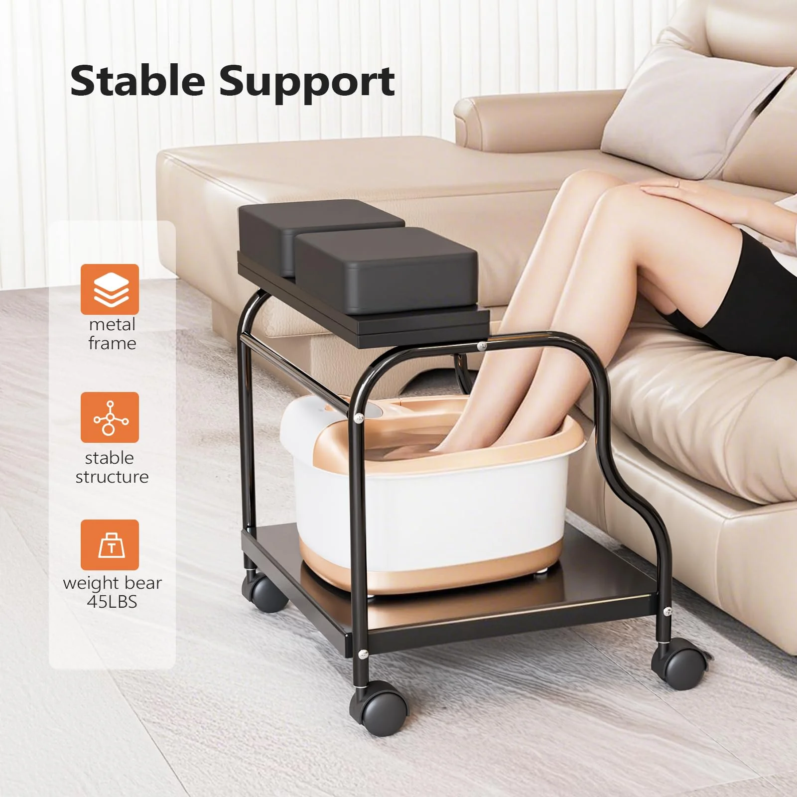 OmySalon SFBCM Portable Foot Bath Pedicure Trolley Cart with Foldable Board - Image 6