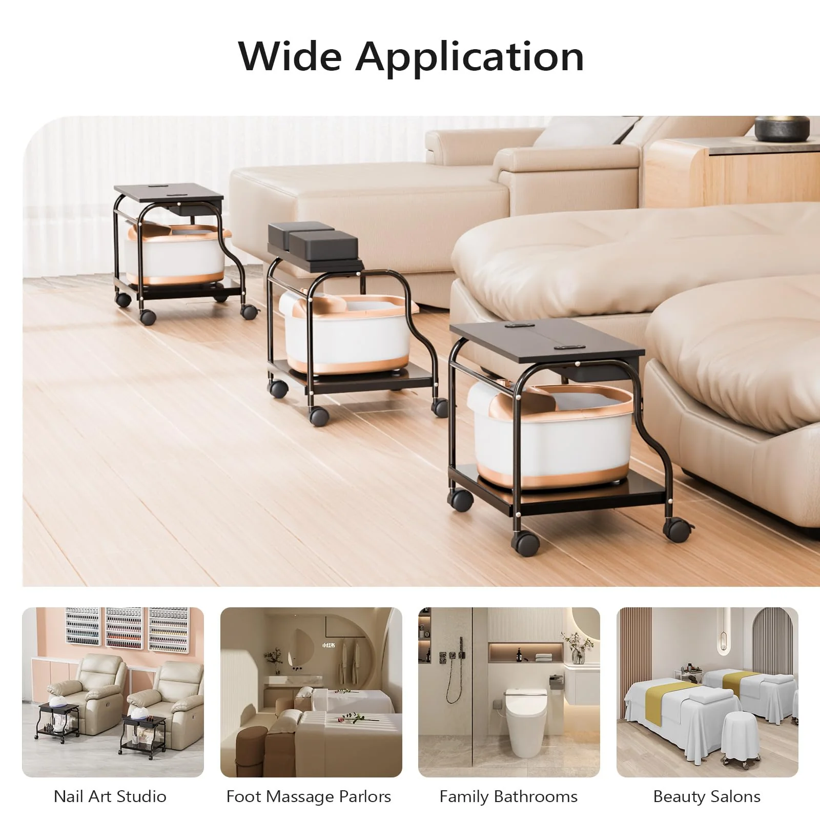 OmySalon SFBCM Portable Foot Bath Pedicure Trolley Cart with Foldable Board - Image 7