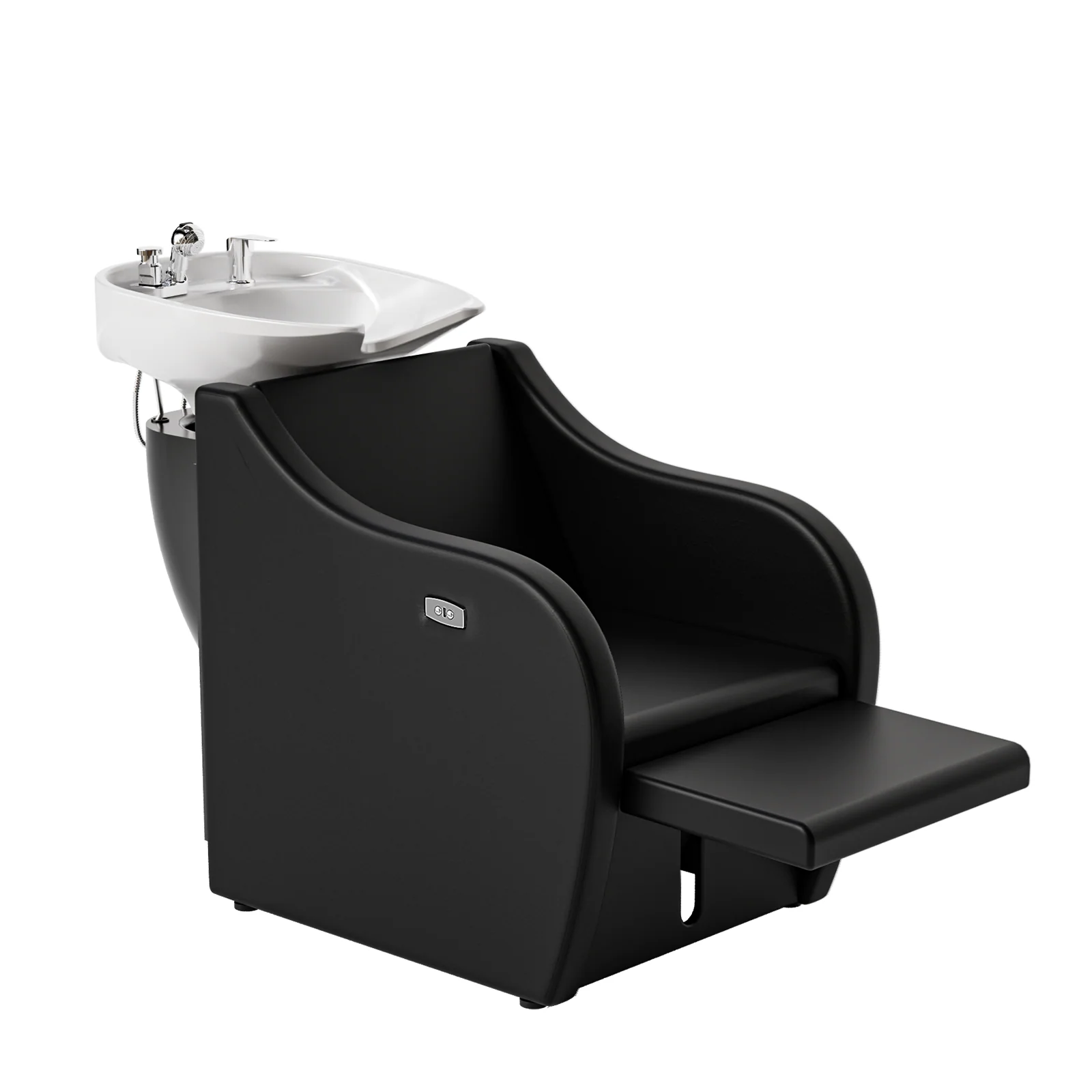 OmySalon BU1211 Electric Shampoo Bowl and Chair Backwash Unit with Reclining Legrest & Tilting Porcelain Shampoo Sink - Image 10