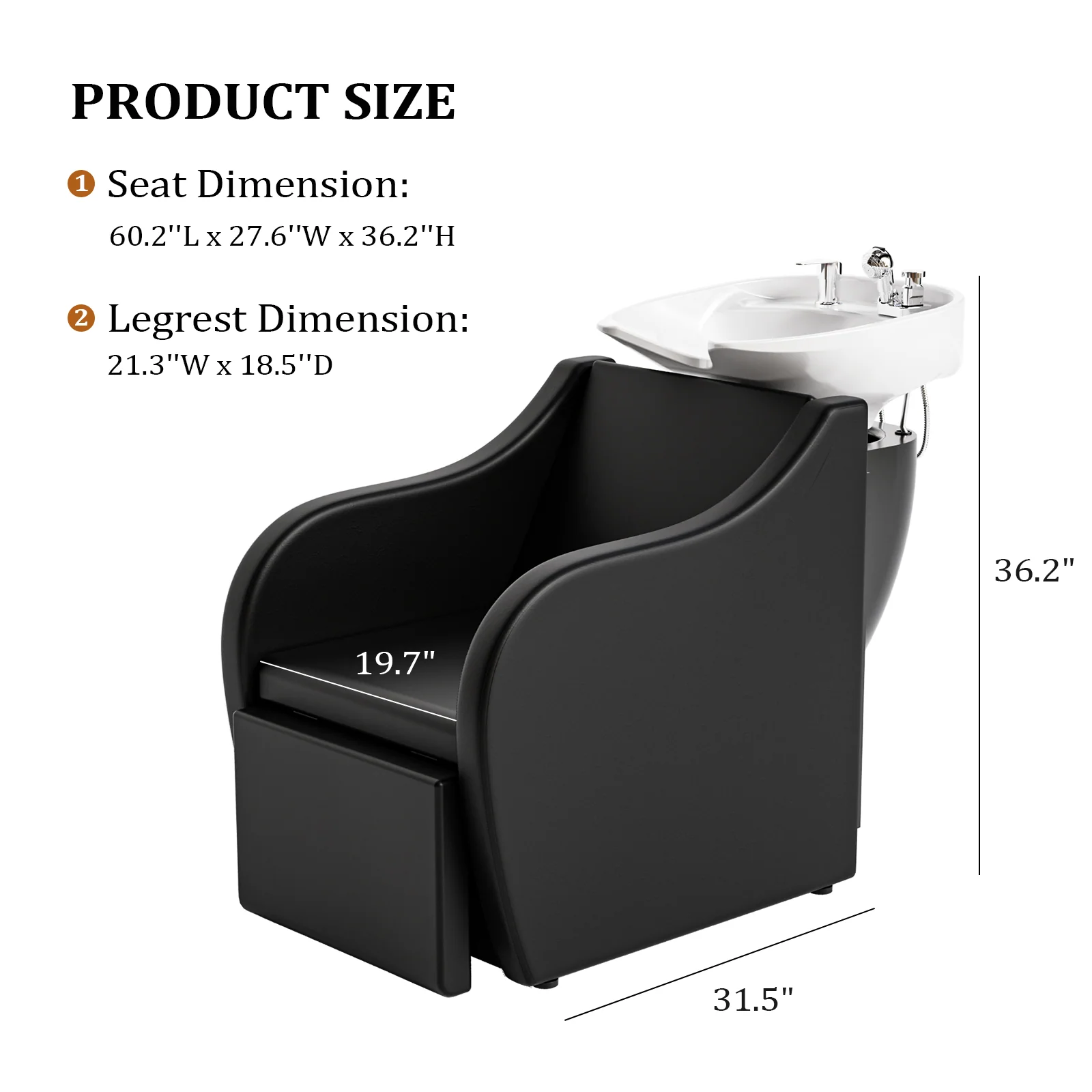 OmySalon BU1211 Electric Shampoo Bowl and Chair Backwash Unit with Reclining Legrest & Tilting Porcelain Shampoo Sink - Image 11