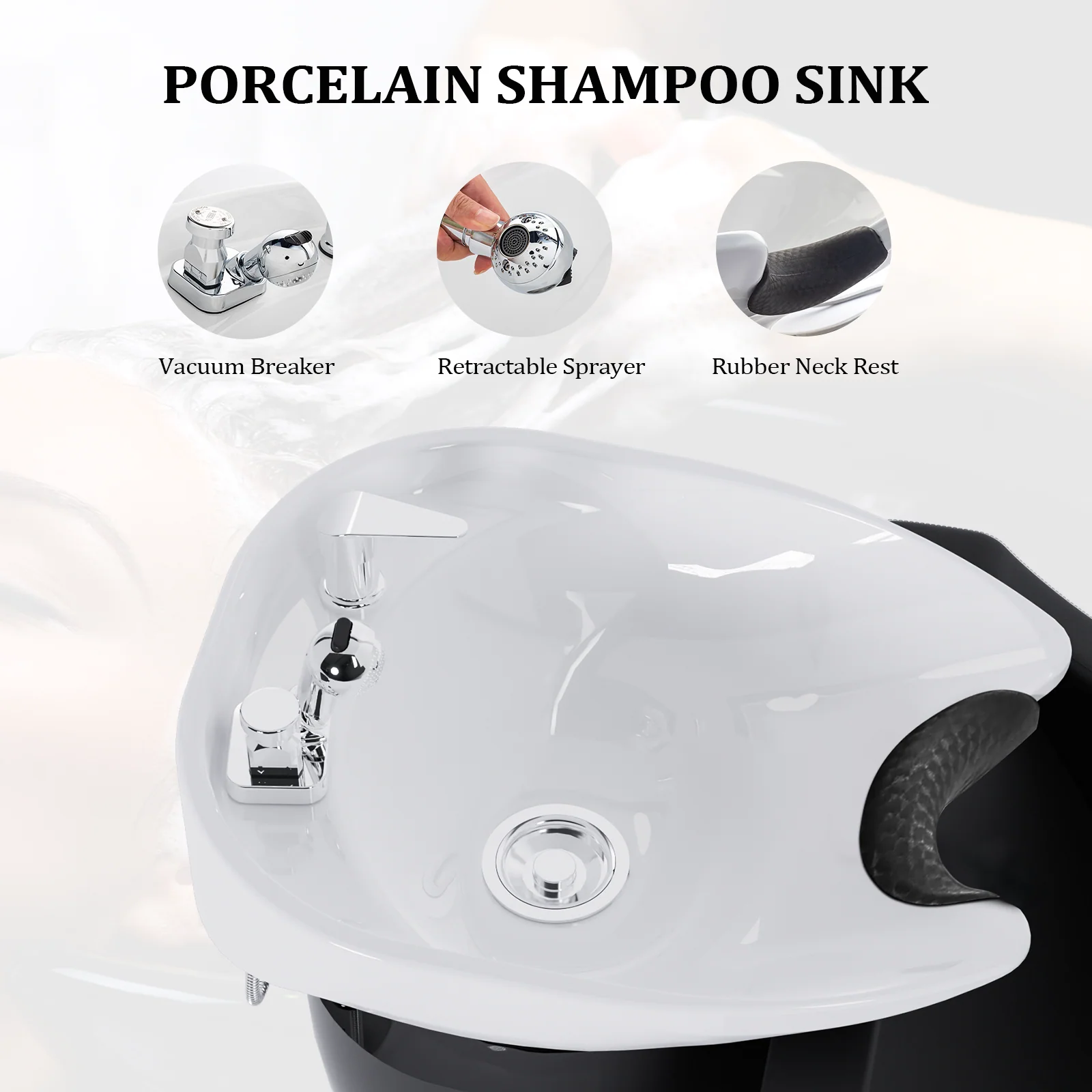 OmySalon BU1211 Electric Shampoo Bowl and Chair Backwash Unit with Reclining Legrest & Tilting Porcelain Shampoo Sink - Image 13