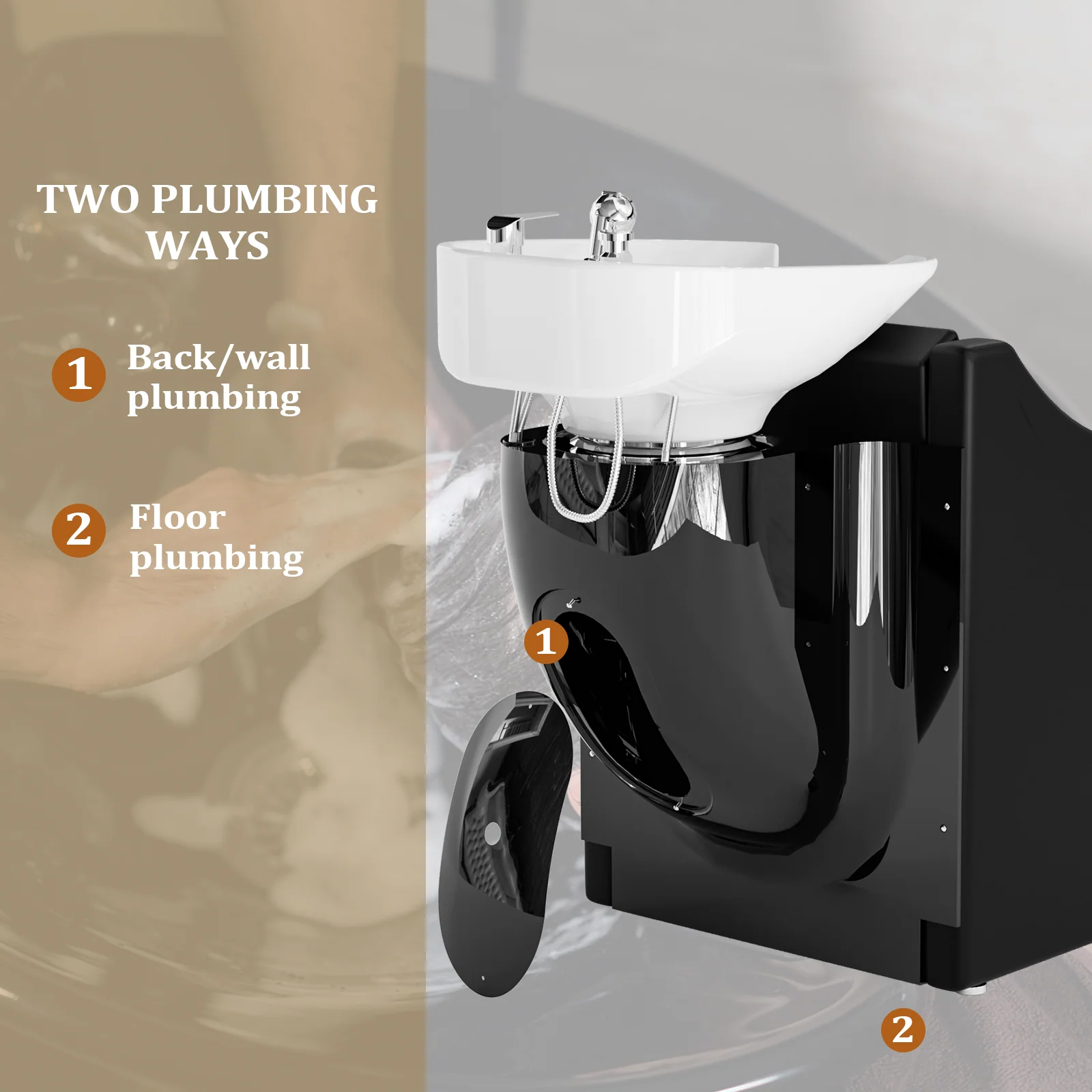 OmySalon BU1211 Electric Shampoo Bowl and Chair Backwash Unit with Reclining Legrest & Tilting Porcelain Shampoo Sink - Image 15
