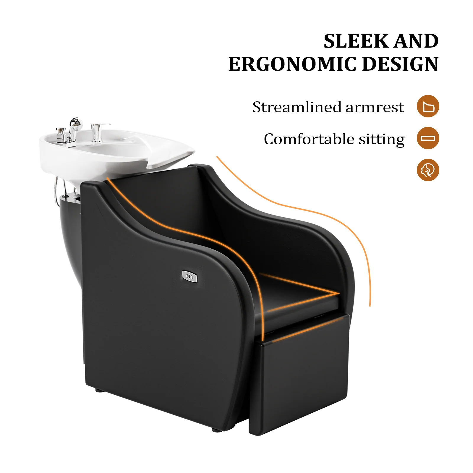 OmySalon BU1211 Electric Shampoo Bowl and Chair Backwash Unit with Reclining Legrest & Tilting Porcelain Shampoo Sink - Image 18
