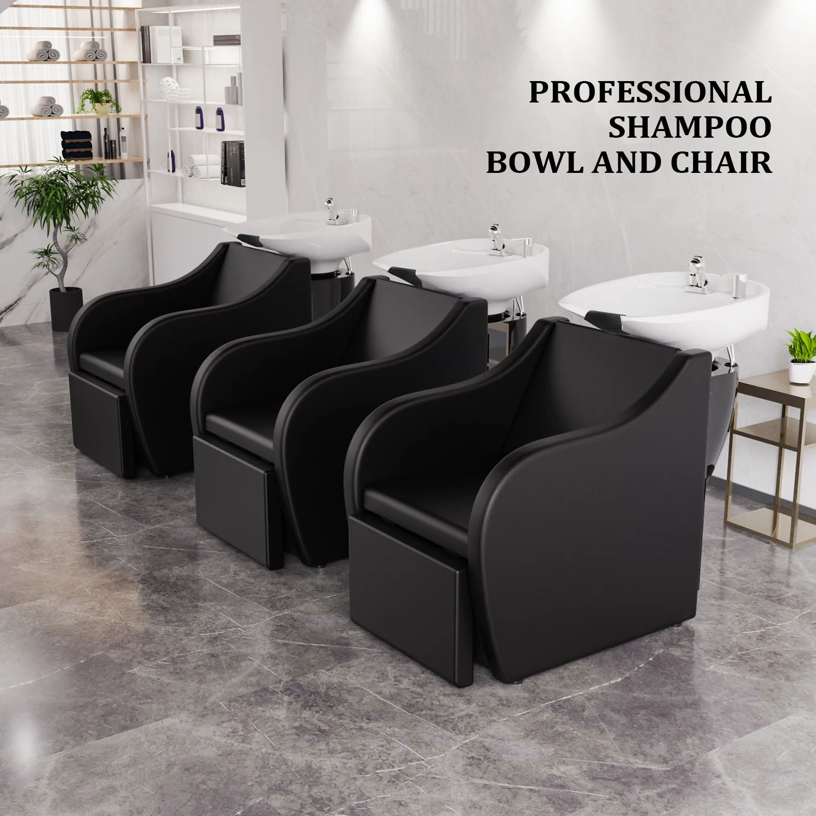 OmySalon BU1211 Electric Shampoo Bowl and Chair Backwash Unit with Reclining Legrest & Tilting Porcelain Shampoo Sink - Image 19