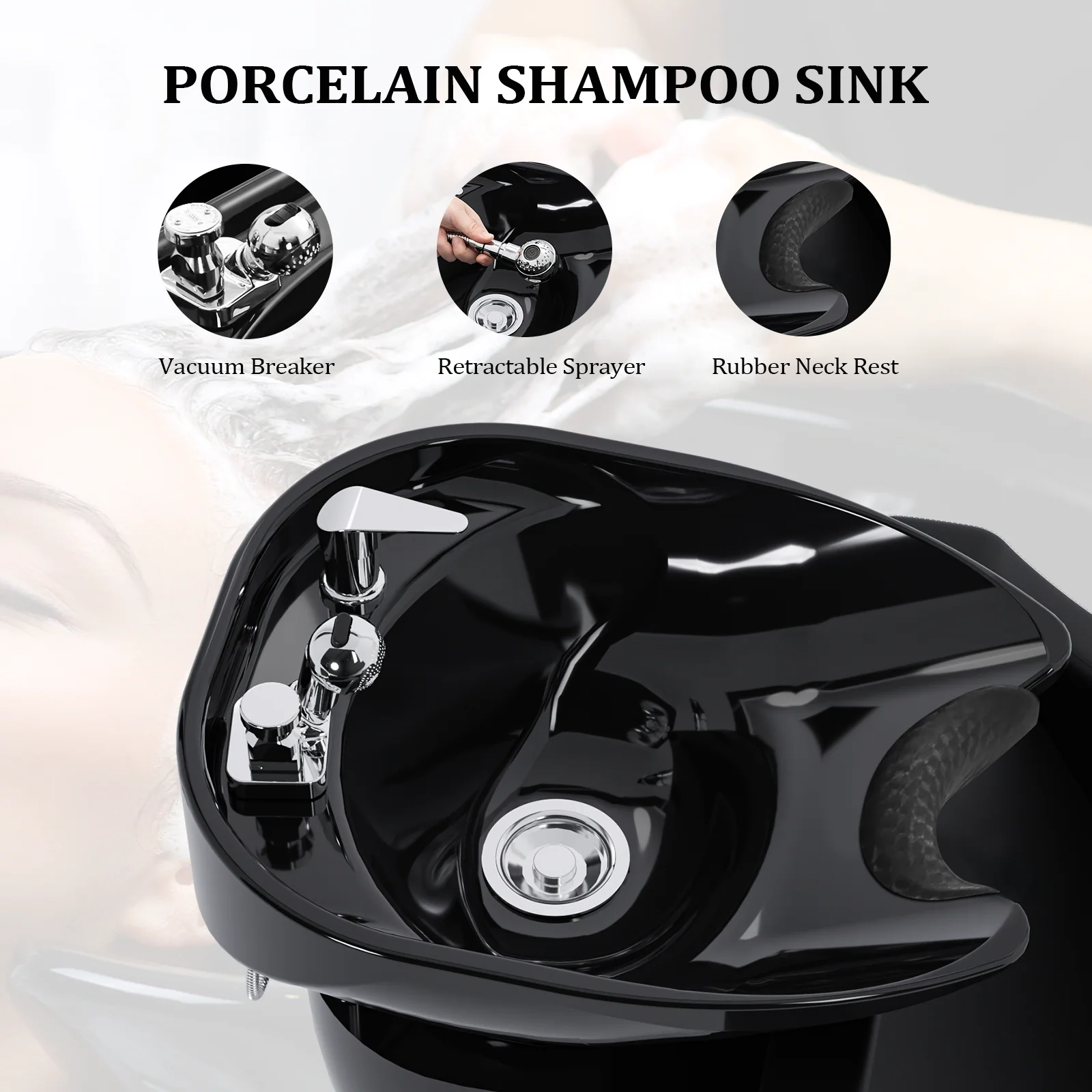 OmySalon BU1211 Electric Shampoo Bowl and Chair Backwash Unit with Reclining Legrest & Tilting Porcelain Shampoo Sink - Image 3