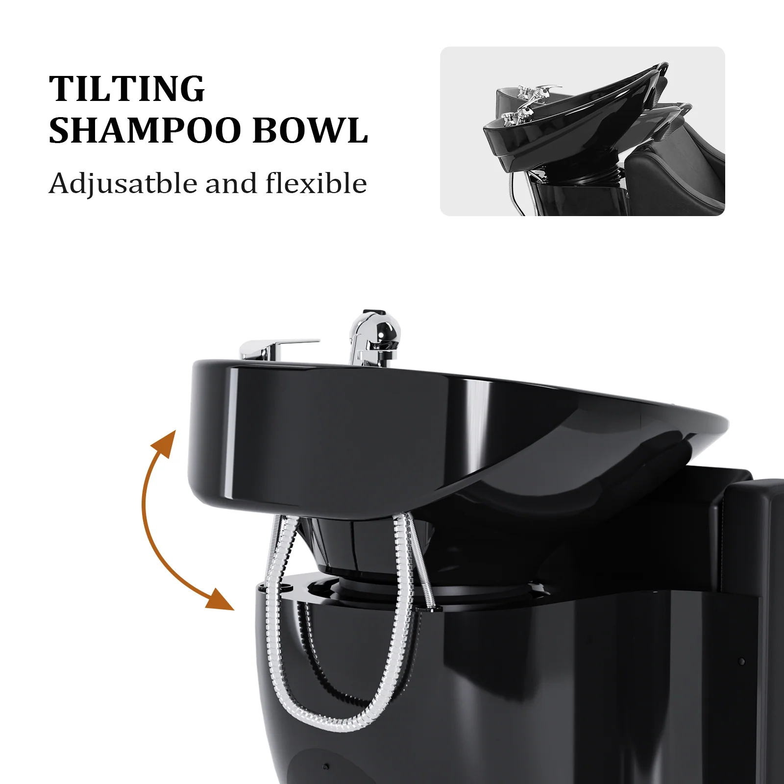 OmySalon BU1211 Electric Shampoo Bowl and Chair Backwash Unit with Reclining Legrest & Tilting Porcelain Shampoo Sink - Image 4