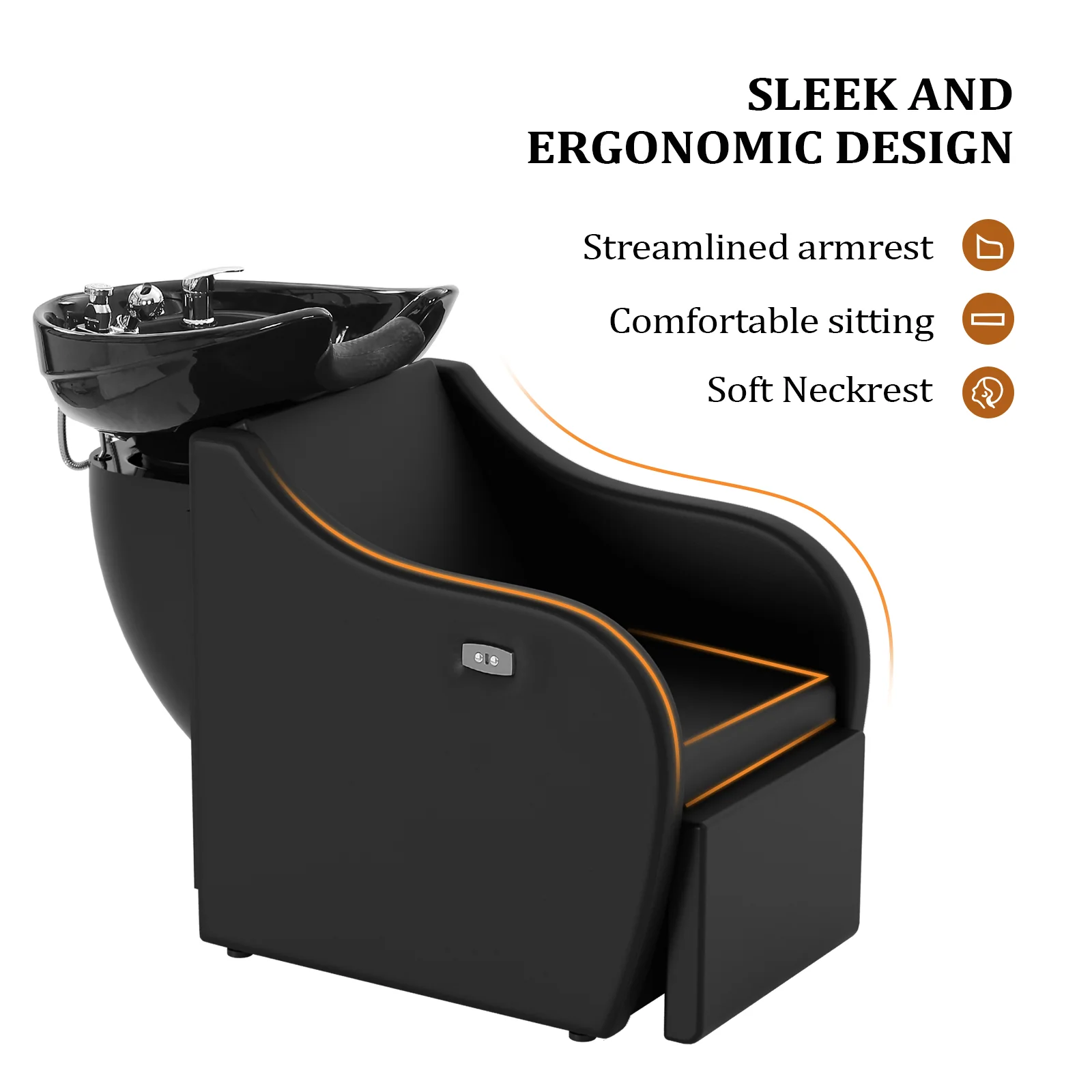 OmySalon BU1211 Electric Shampoo Bowl and Chair Backwash Unit with Reclining Legrest & Tilting Porcelain Shampoo Sink - Image 8