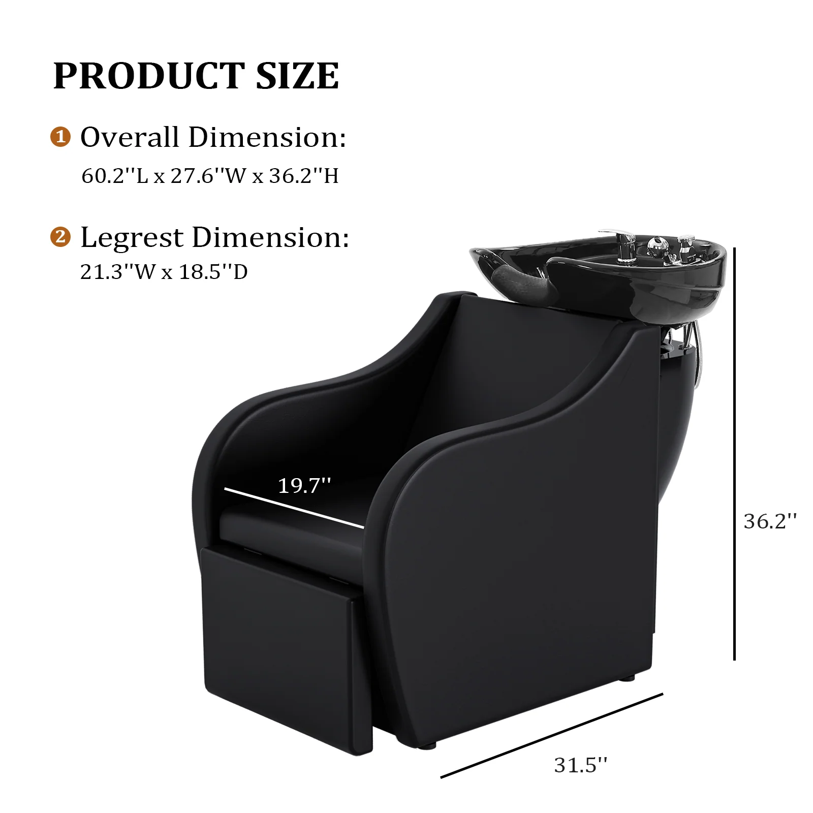 OmySalon BU1211 Electric Shampoo Bowl and Chair Backwash Unit with Reclining Legrest & Tilting Porcelain Shampoo Sink - Image 9