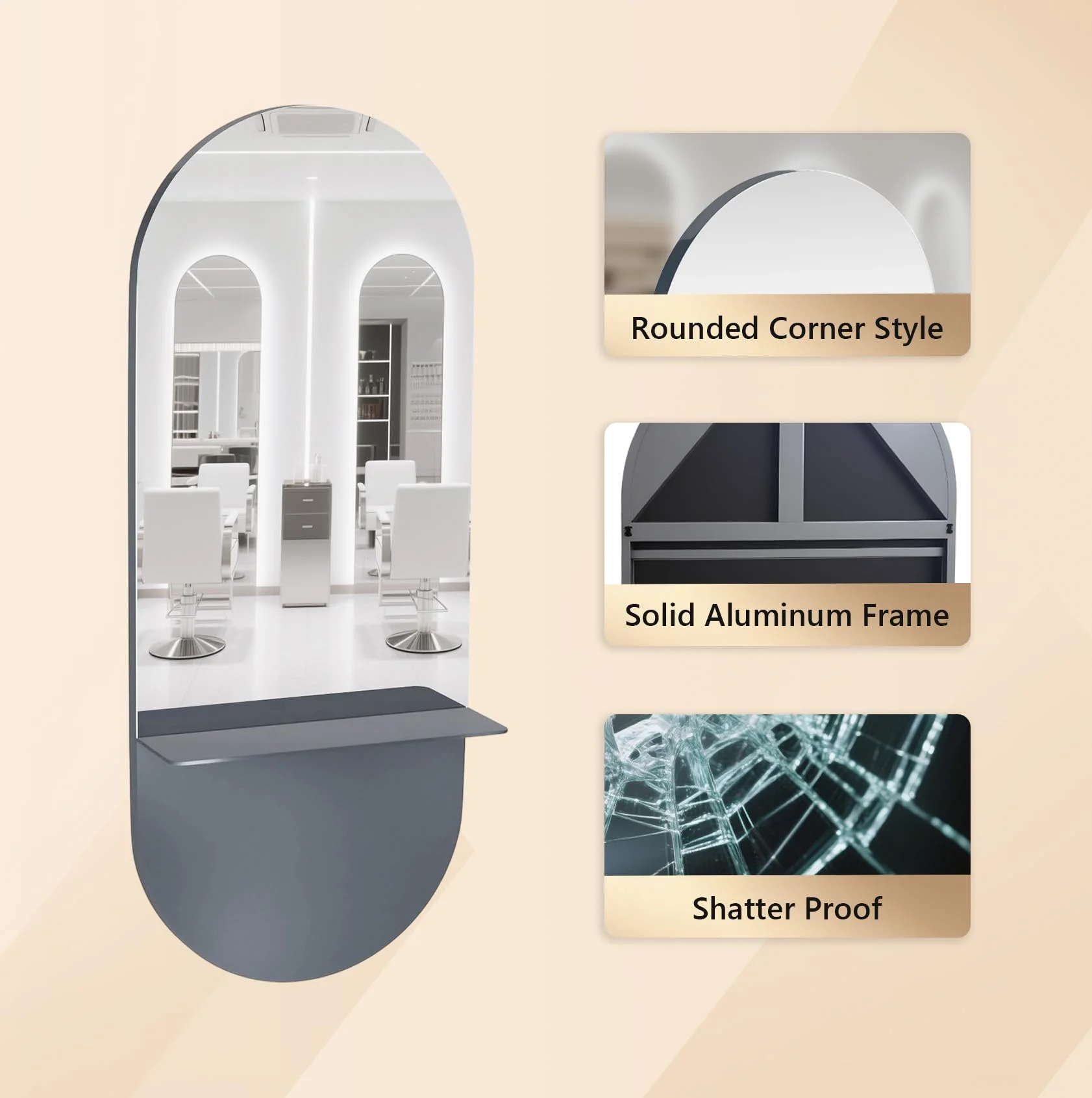 OmySalon SMC Large Oval Wall Mounted Full Body Mirror with Removable Shelf - Image 14