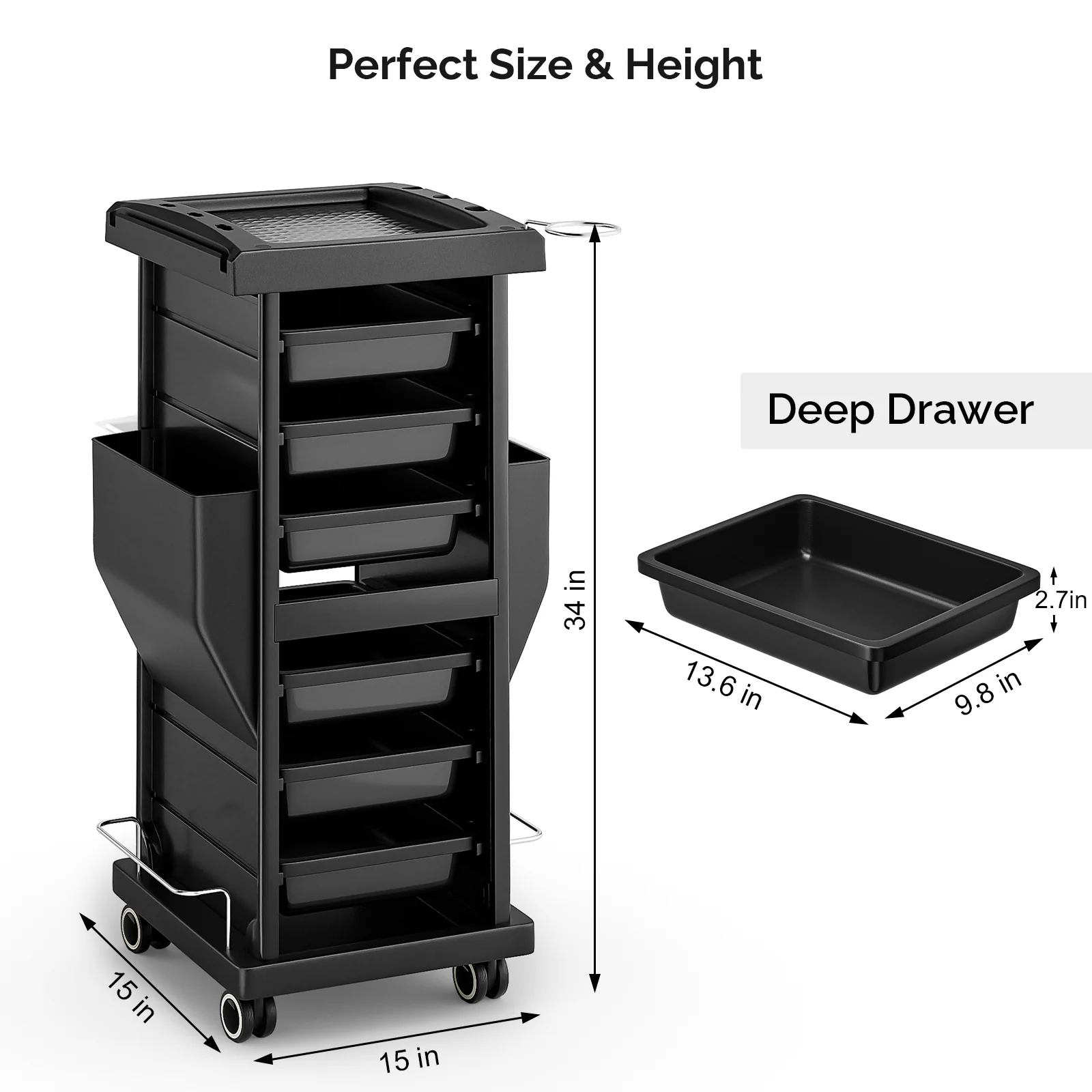 OmySalon ST1101 Multipurpose Rolling Salon Trolley Cart w/Wheels & 6 Drawers Hair Dryer Holders - Image 3