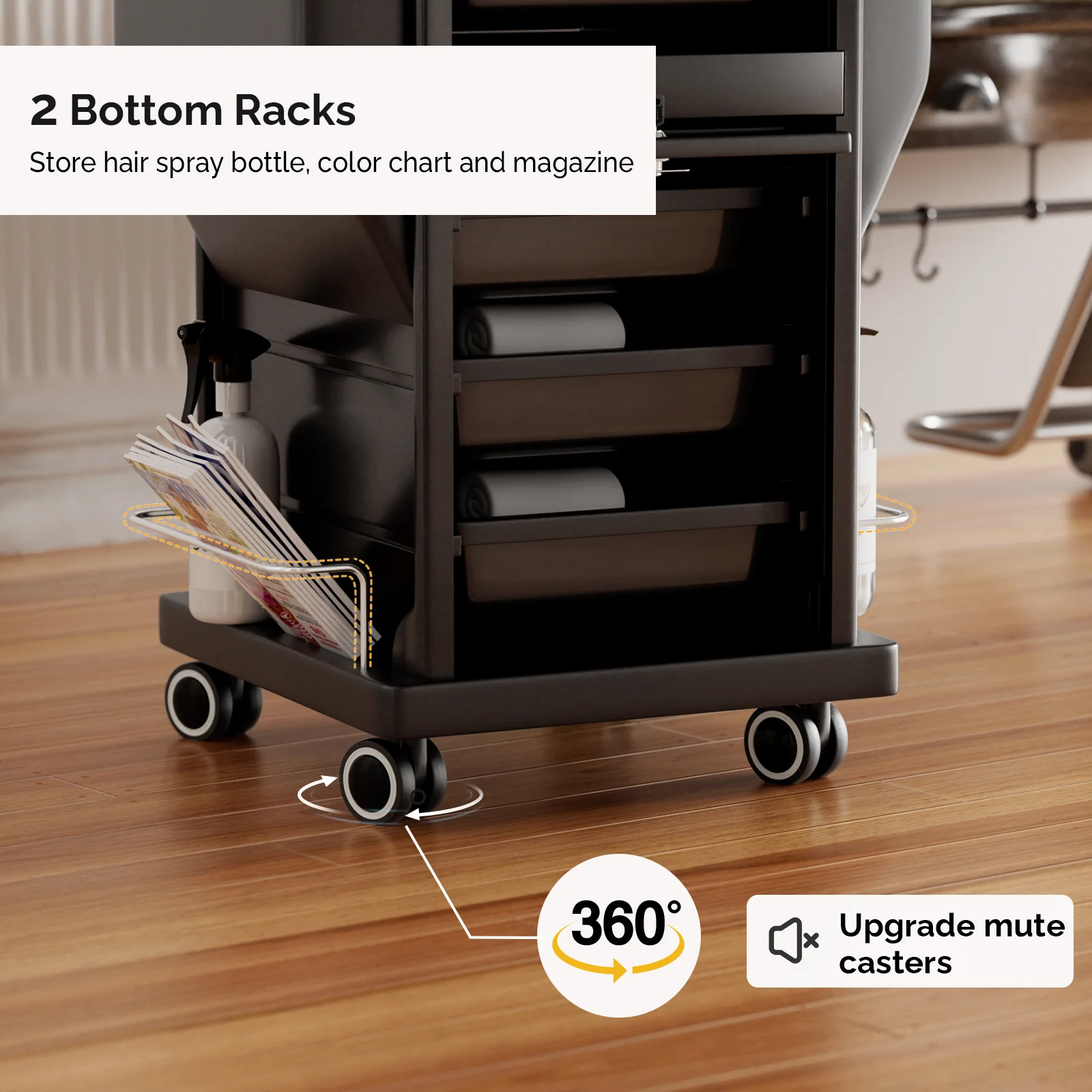 OmySalon ST1101 Multipurpose Rolling Salon Trolley Cart w/Wheels & 6 Drawers Hair Dryer Holders - Image 8
