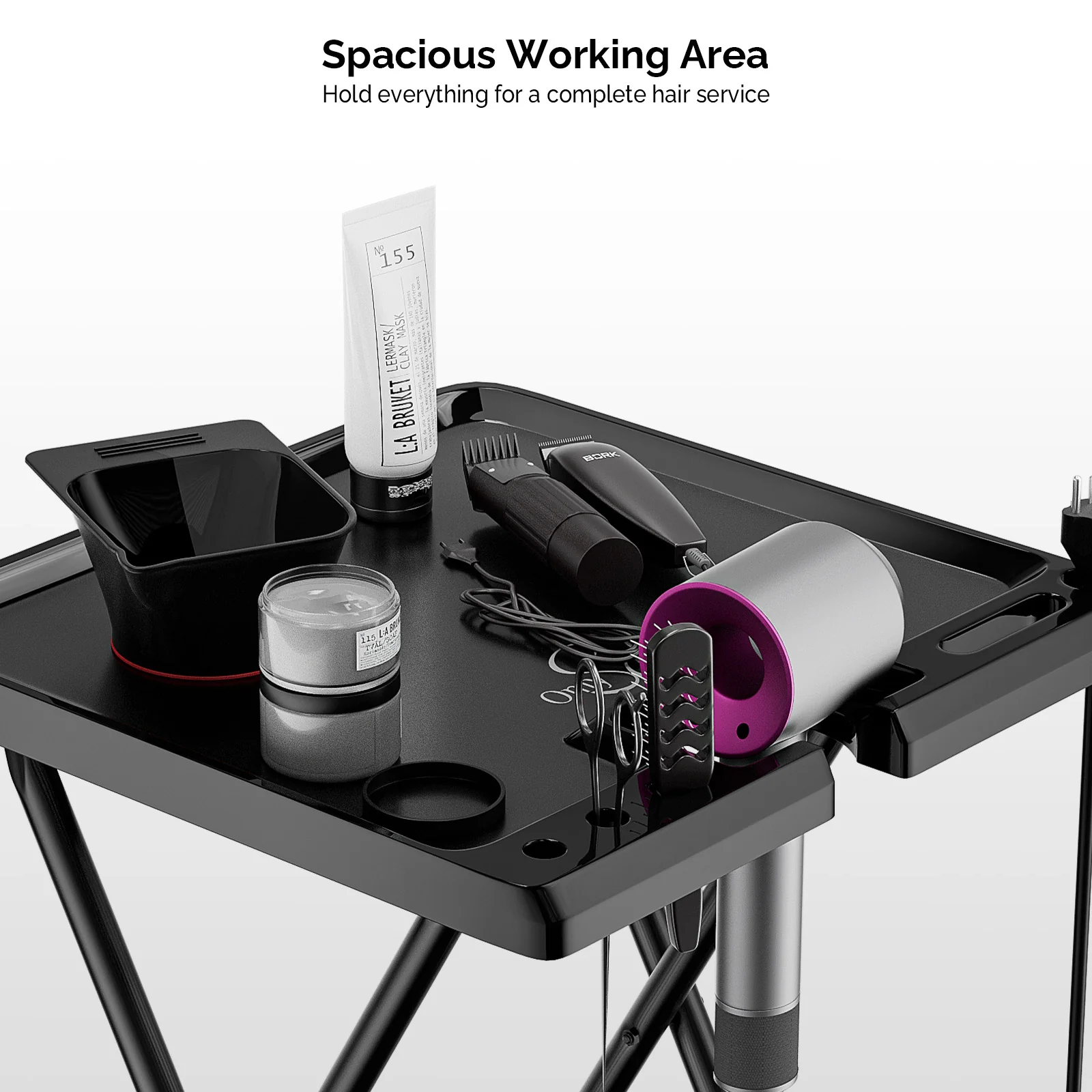 OmySalon ST1203 Foldable Rolling Salon Tray Trolley Cart w/Wheels & 2 Color Bowls 1 Drawer - Image 5