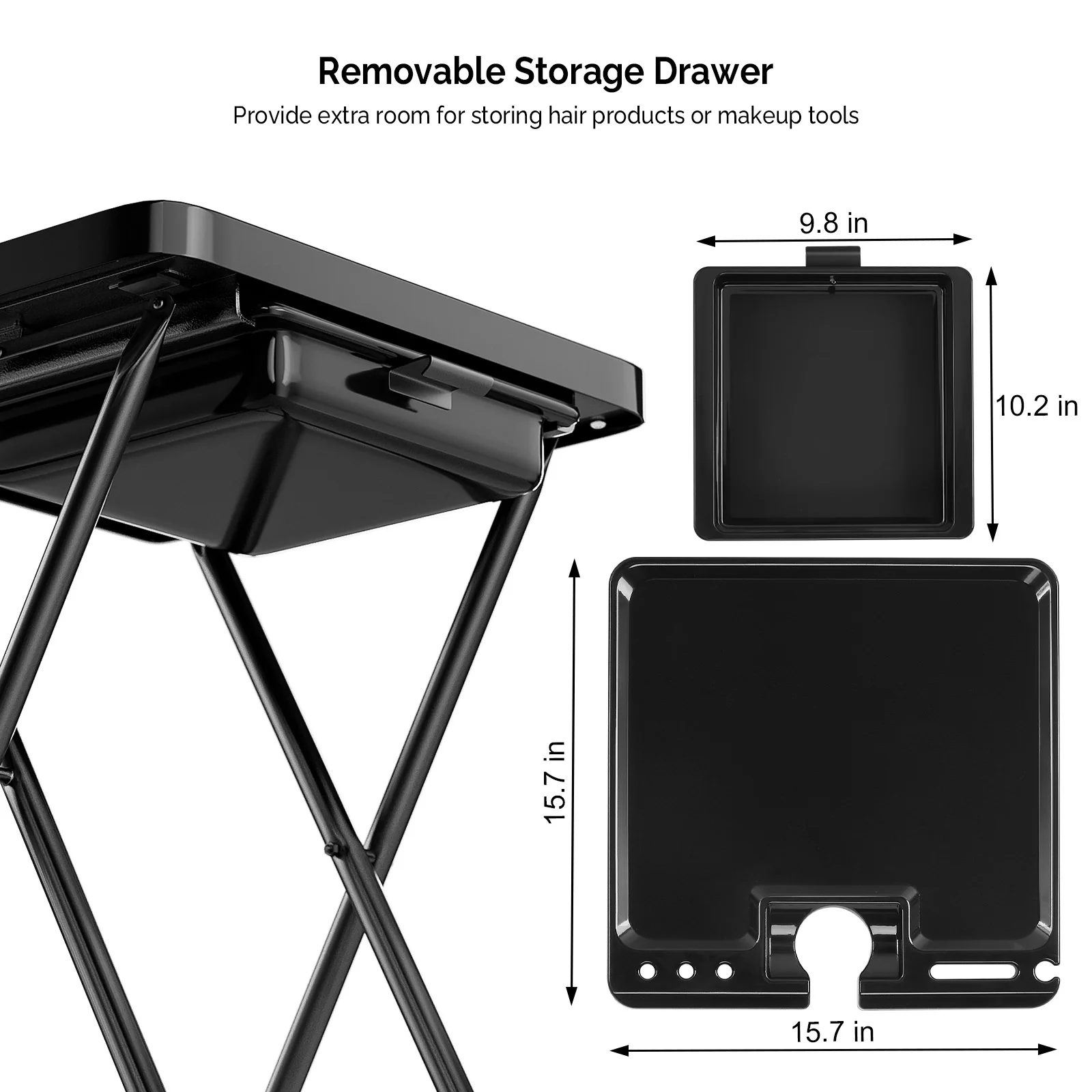 OmySalon ST1203 Foldable Rolling Salon Tray Trolley Cart w/Wheels & 2 Color Bowls 1 Drawer - Image 6