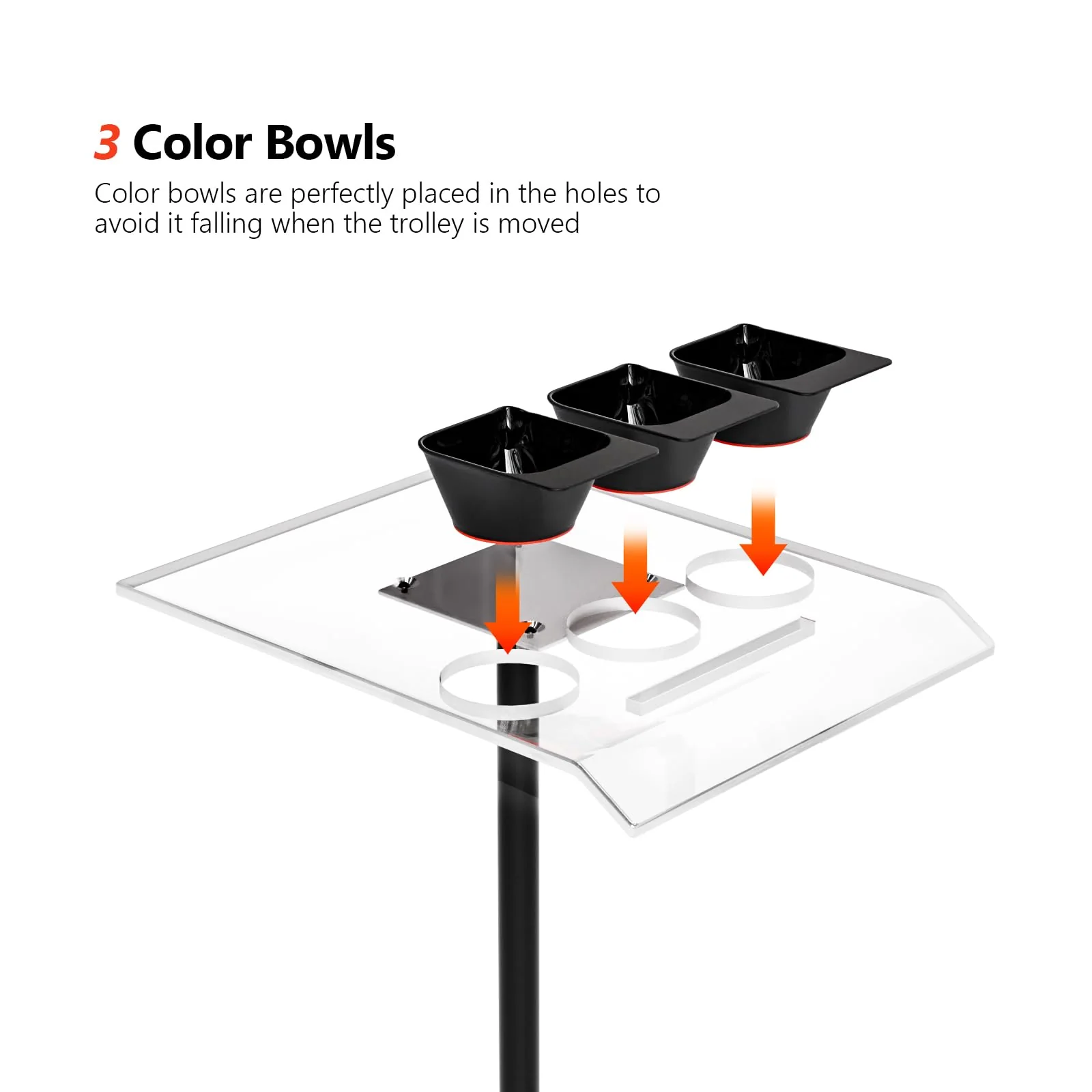 OmySalon STA Height Adjustable Rolling Salon Tray Trolley Cart w/Wheels & Acrylic Tray 3 Color Bowls 2 Magnetic Marker Pens - Image 2