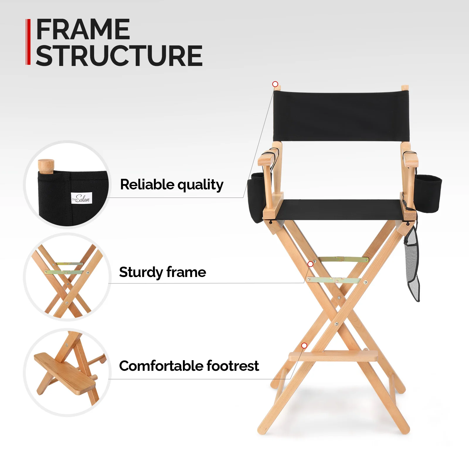 OmySalon Upgraded 31in Director Chair Folding Artist Makeup Chair with Storage Side Bags Replacement Cover Canvas - Image 14