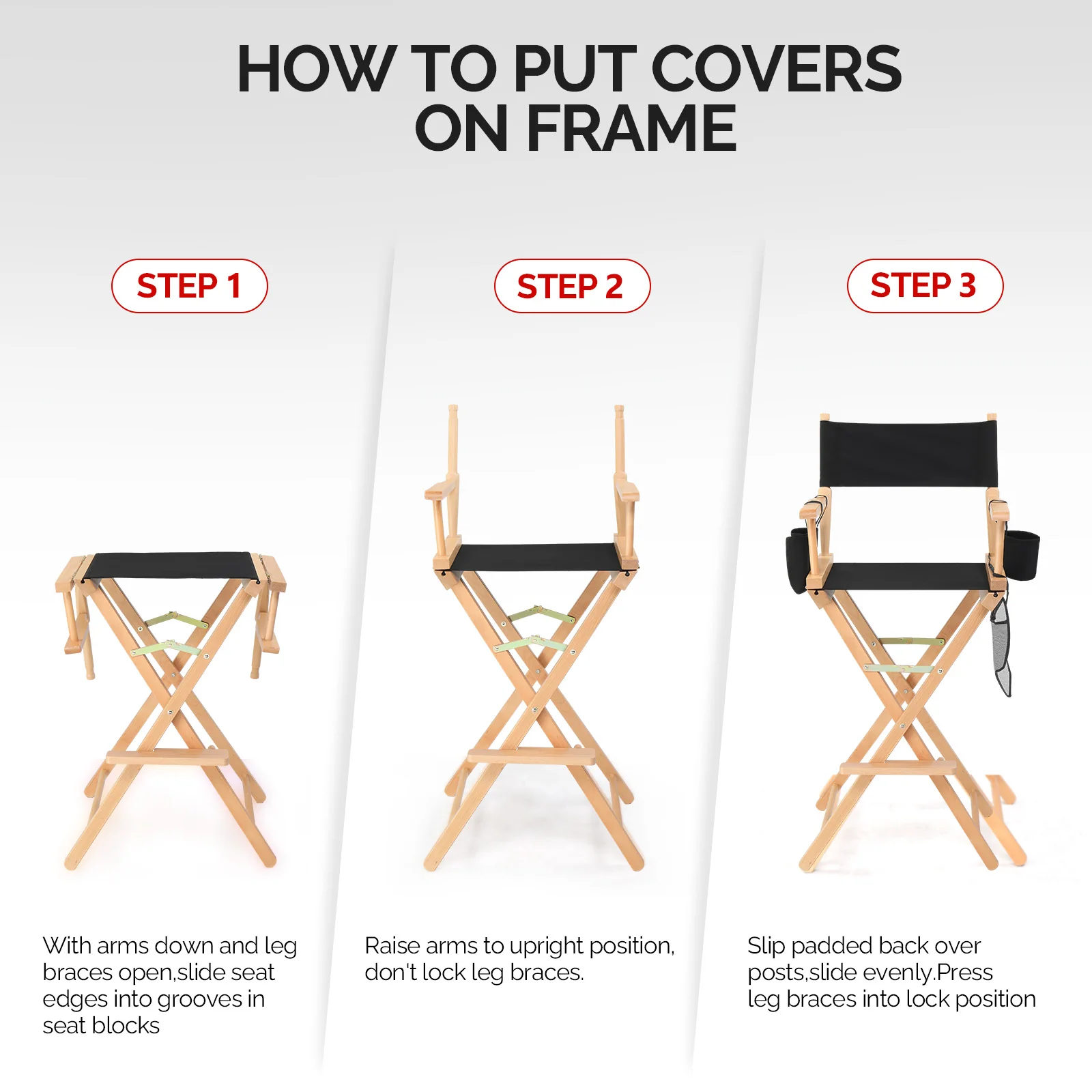 OmySalon Upgraded 31in Director Chair Folding Artist Makeup Chair with Storage Side Bags Replacement Cover Canvas - Image 17
