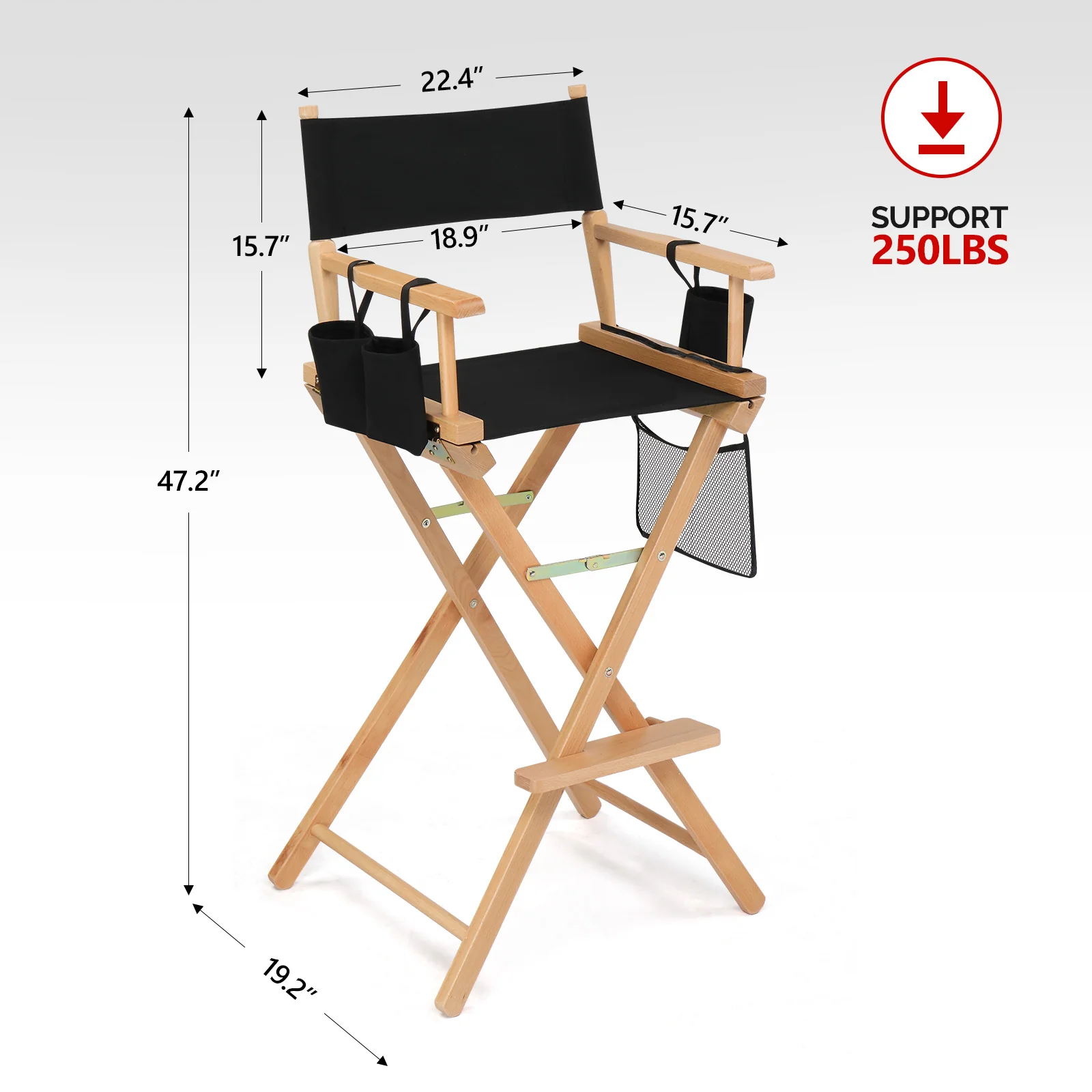 OmySalon Upgraded 31in Director Chair Folding Artist Makeup Chair with Storage Side Bags Replacement Cover Canvas - Image 18