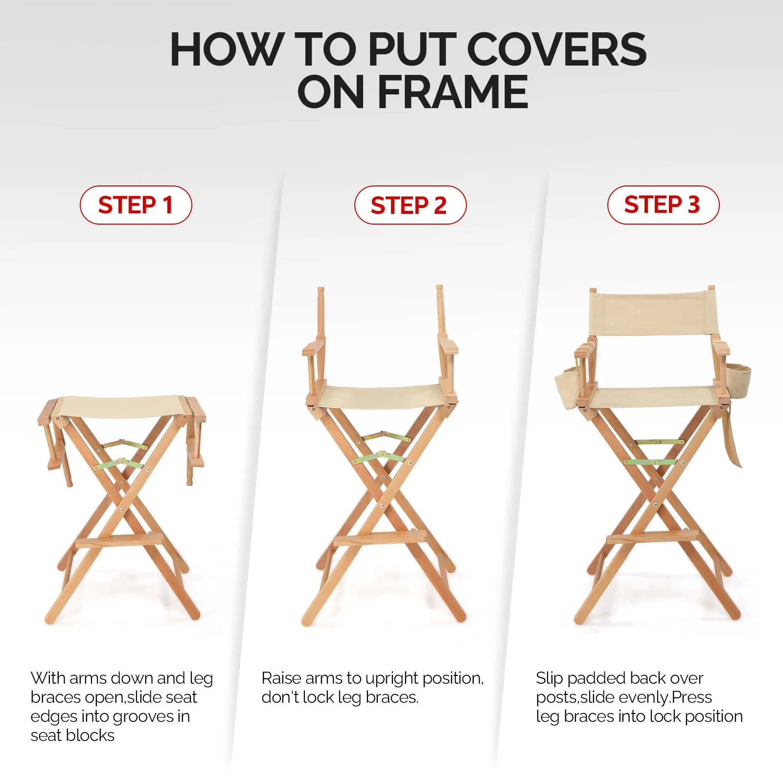 OmySalon Upgraded 31in Director Chair Folding Artist Makeup Chair with Storage Side Bags Replacement Cover Canvas - Image 7