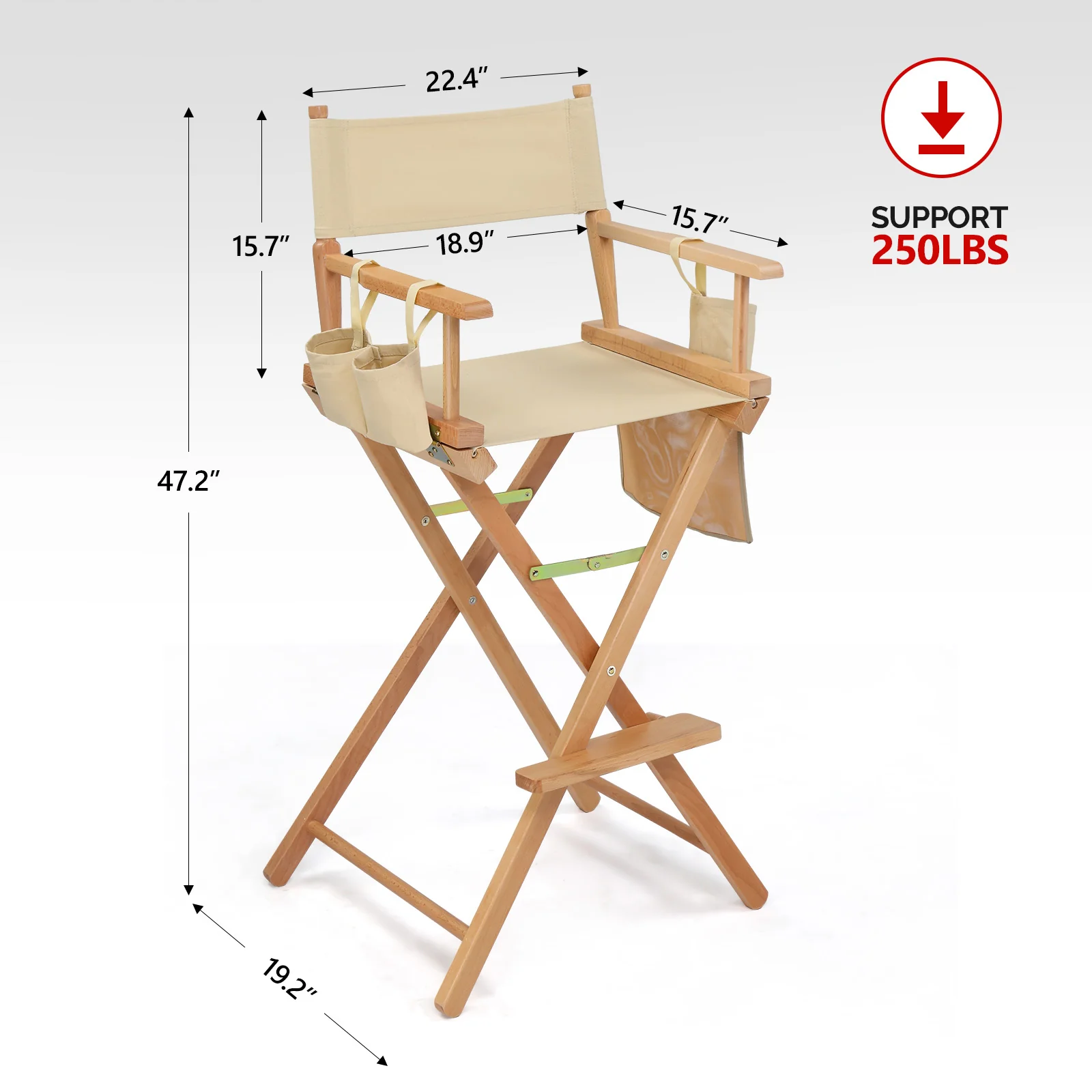 OmySalon Upgraded 31in Director Chair Folding Artist Makeup Chair with Storage Side Bags Replacement Cover Canvas - Image 8