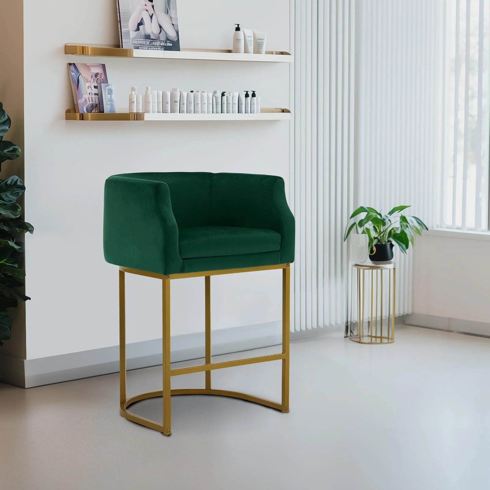 OmySalon Velvet Vanity Manicure Chair Chair with High Gold Metal Support & Comfotable Armrest - Image 12