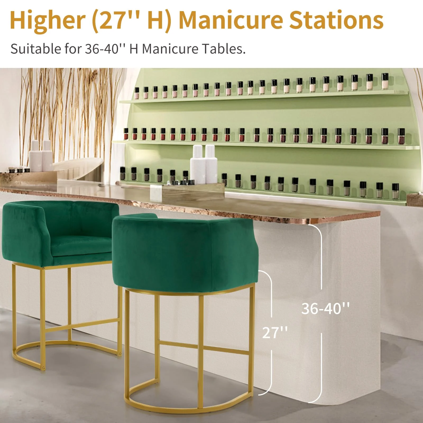 OmySalon Velvet Vanity Manicure Chair Chair with High Gold Metal Support & Comfotable Armrest - Image 16